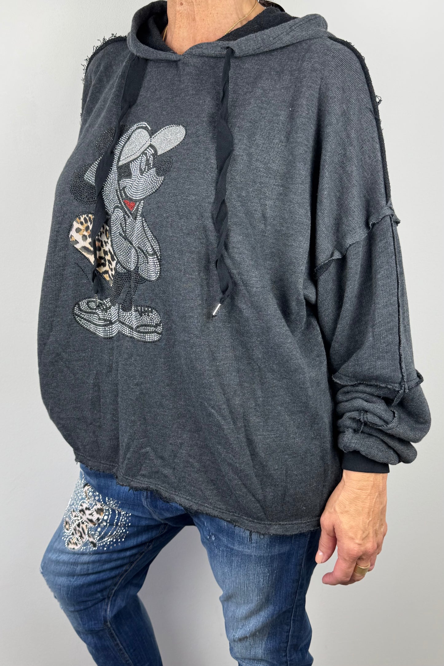 Damen Hoodie mit Glitzer-Motiv & Animal-Print-Detai