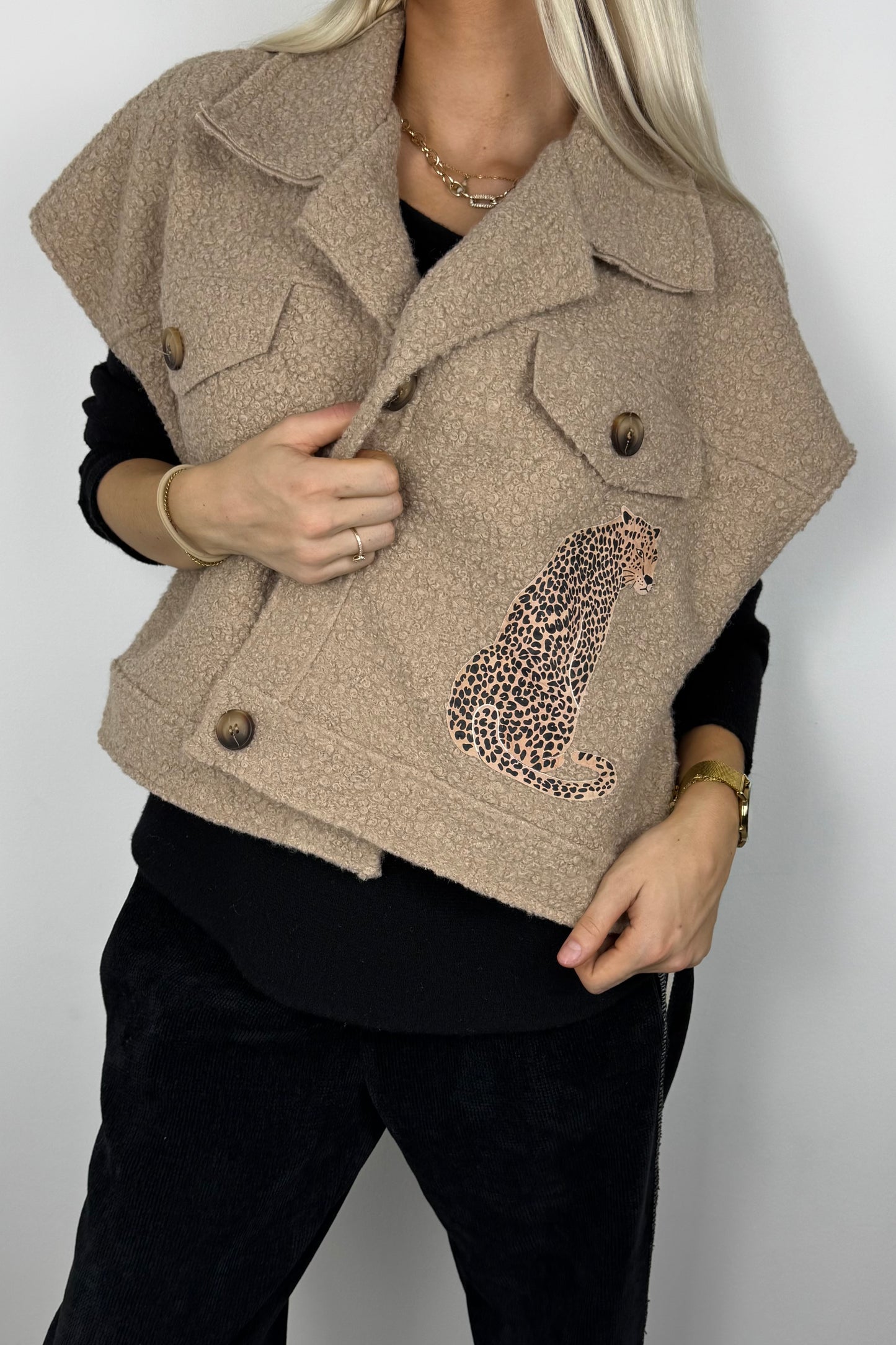 Stylische Weste mit Leoparden-Print-Beige