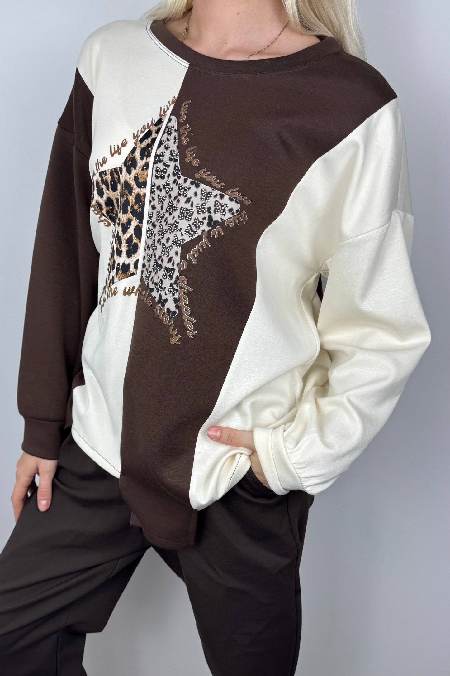 Langarmshirt mit Stern-Applikation-Choco