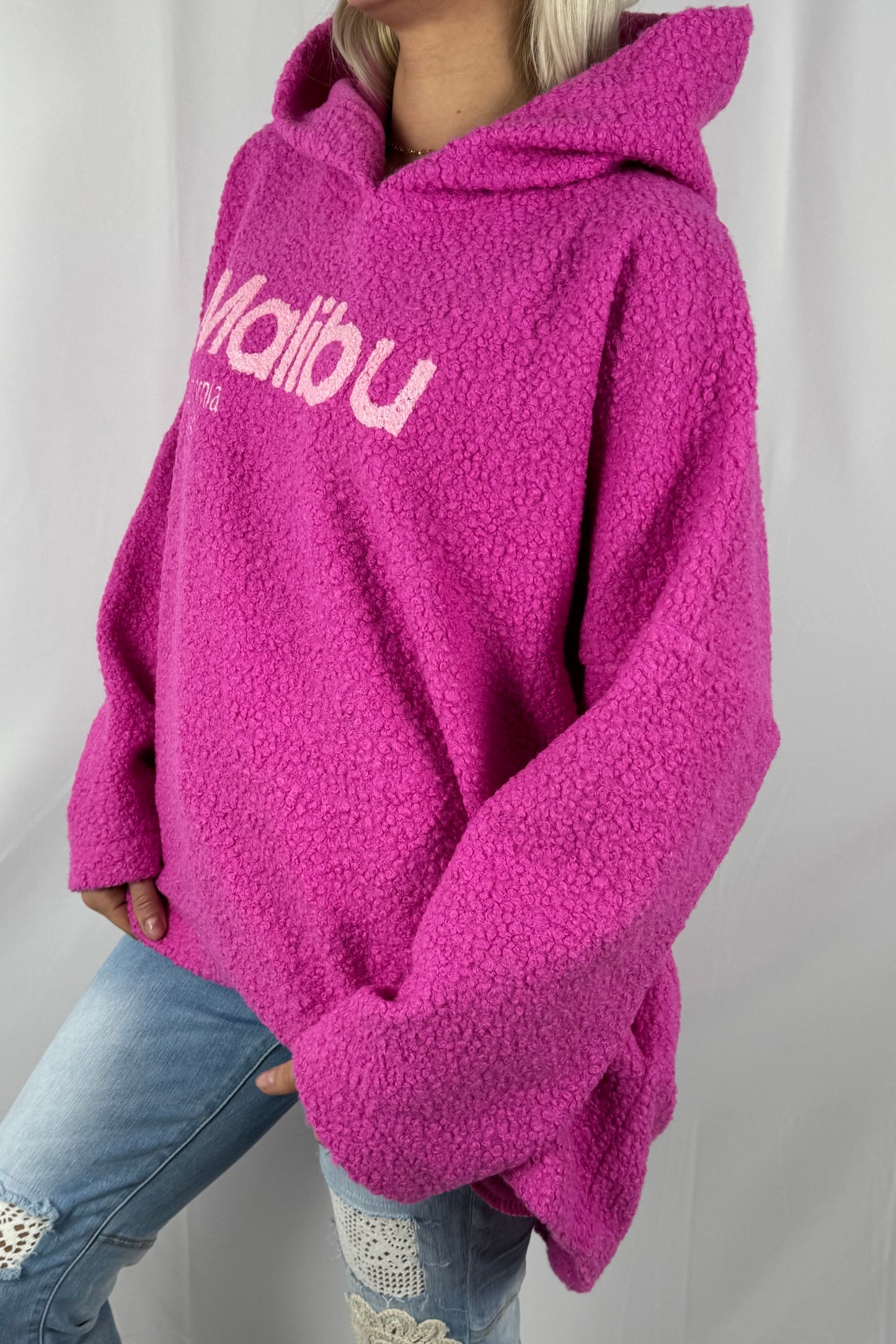 Hoodie „Malibu California 1990“ – Oversize Teddy-Pink