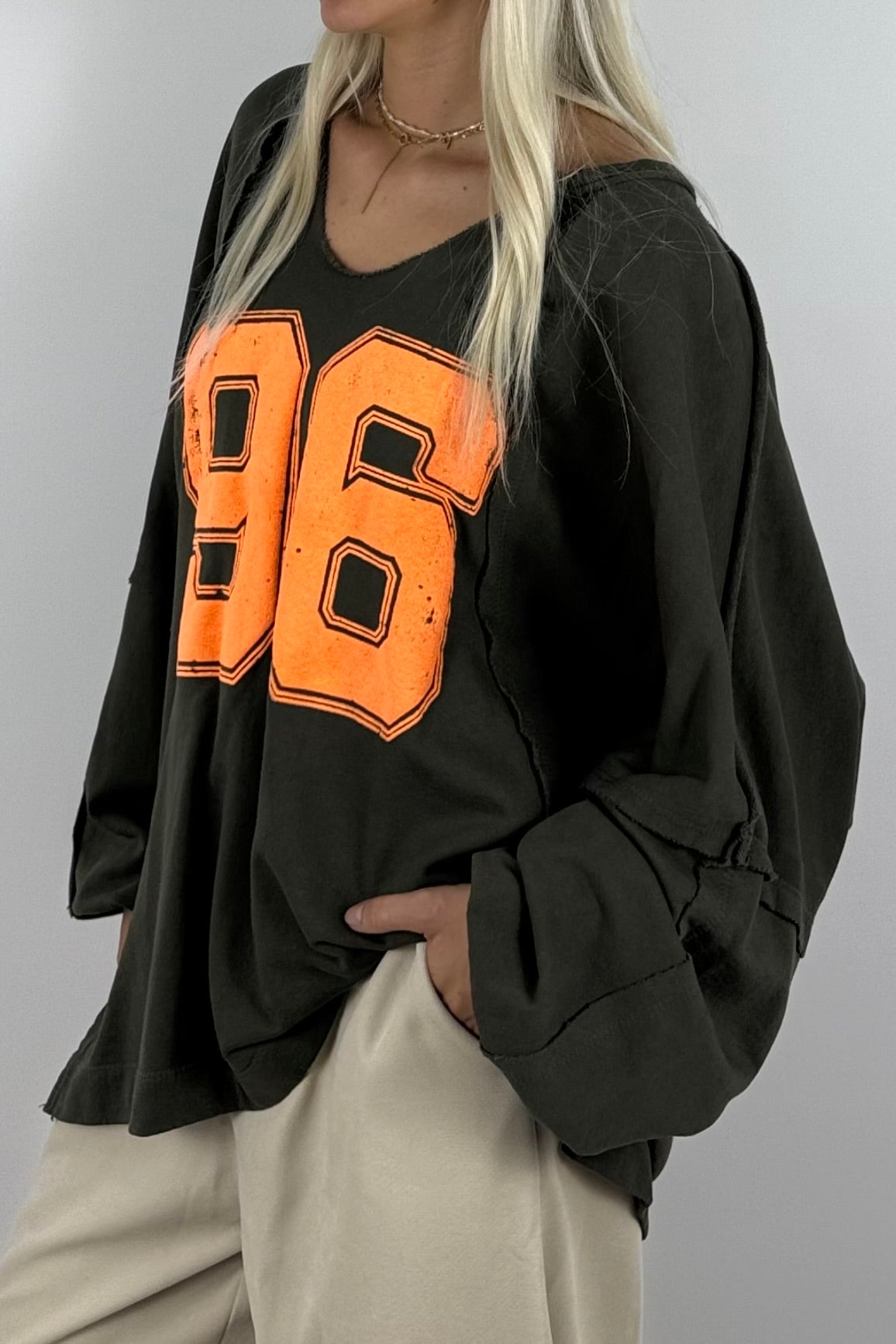 Oversize Shirt mit „96“-Statement –Khaki