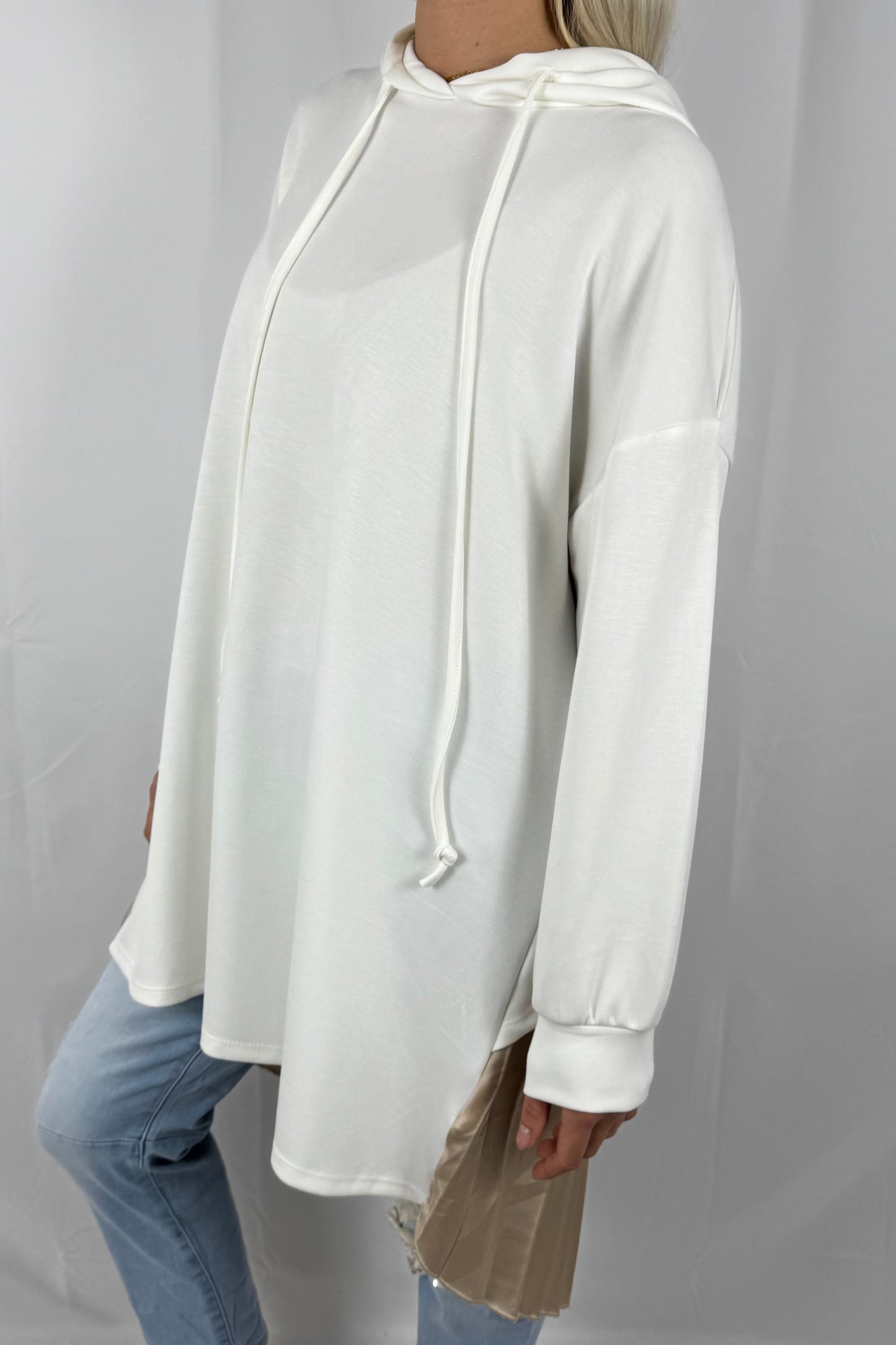 Damen Hoodie mit Plissee Einsatz-Weiß
