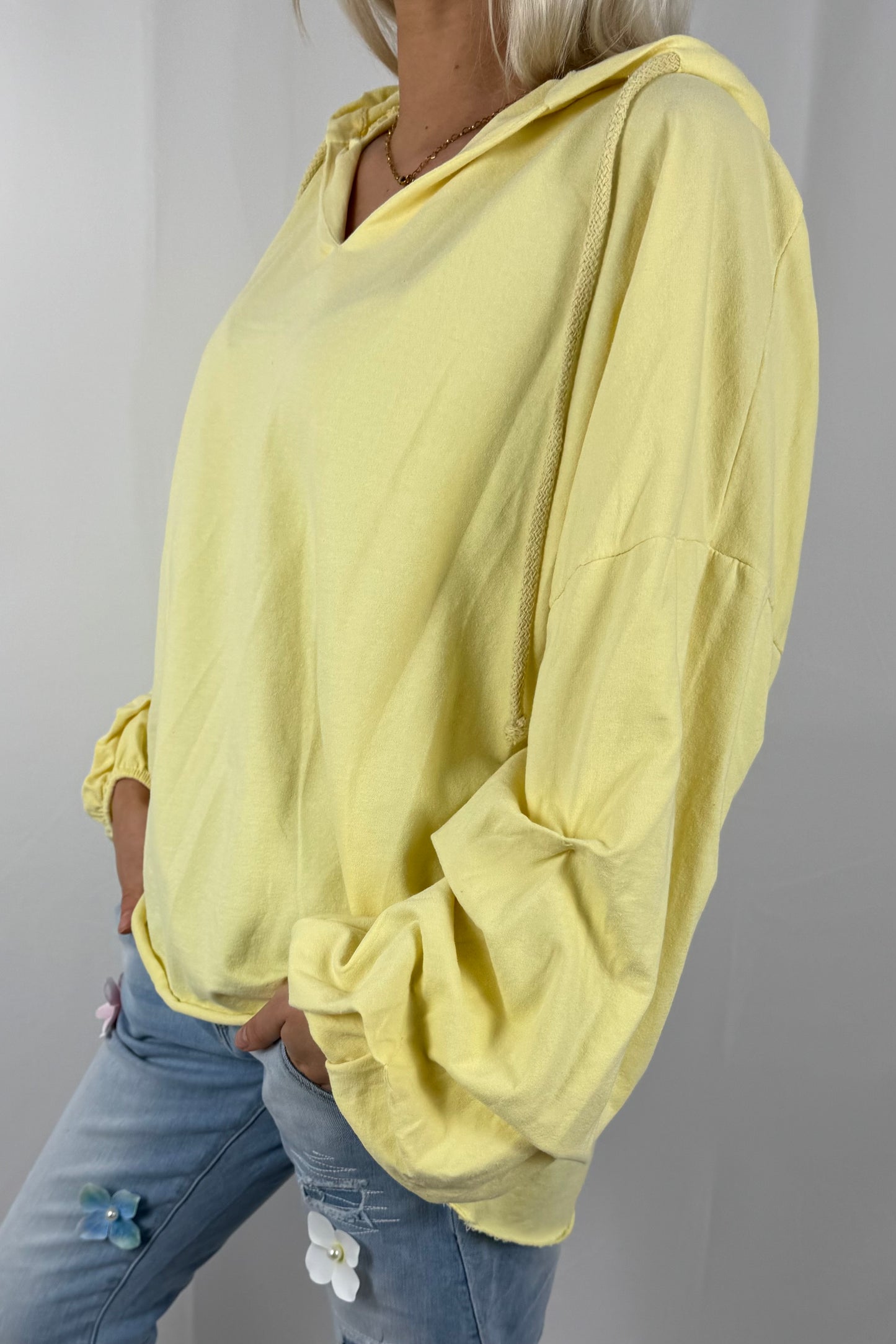 Damen Hoodie Shirt mit V-Ausschnitt –Gelb