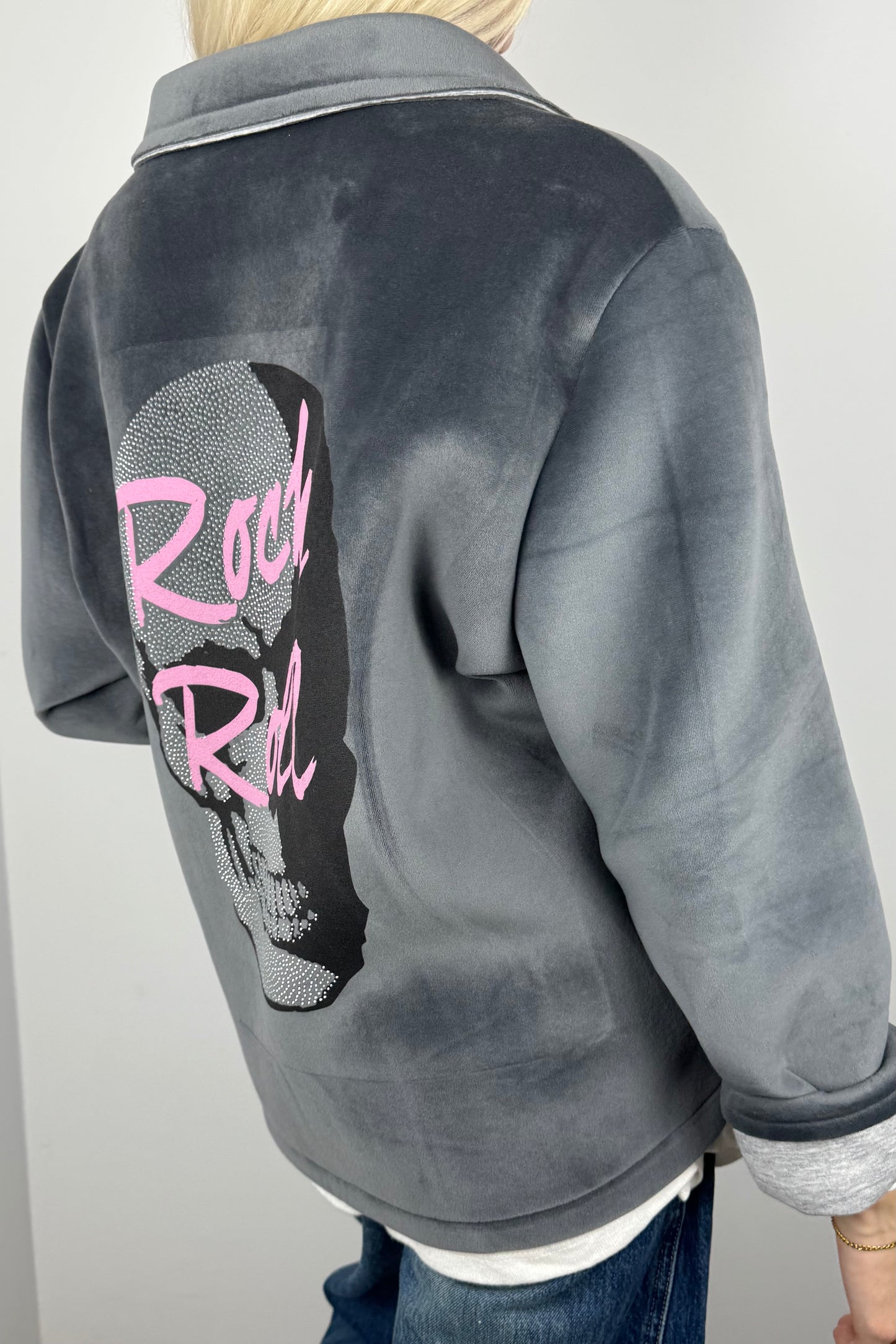 Jacke mit Reißverschluss und Rock & Roll Print-Grau