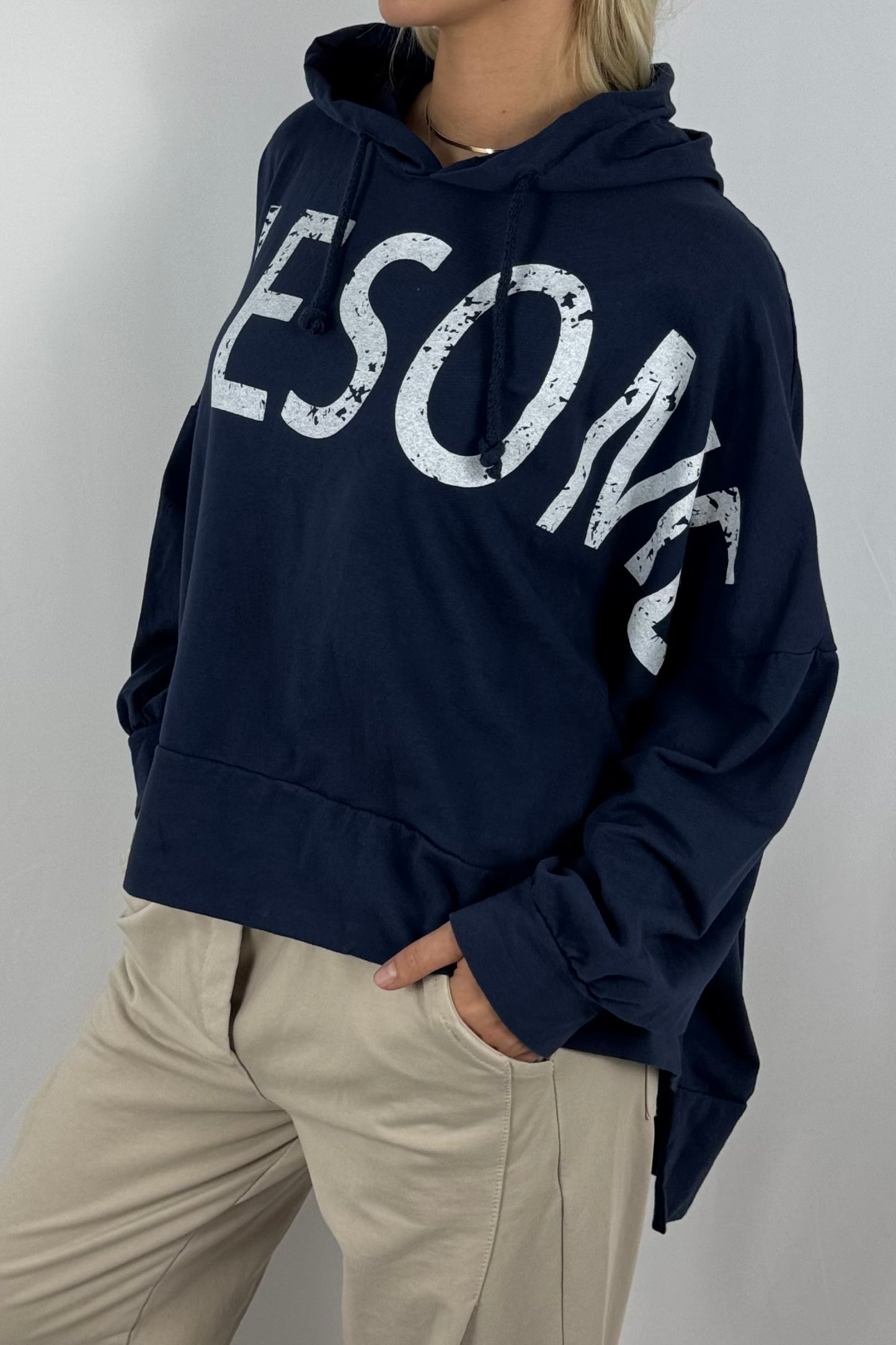 Damen Oversize Hoodie – Awesome Print-Dunkel Blau