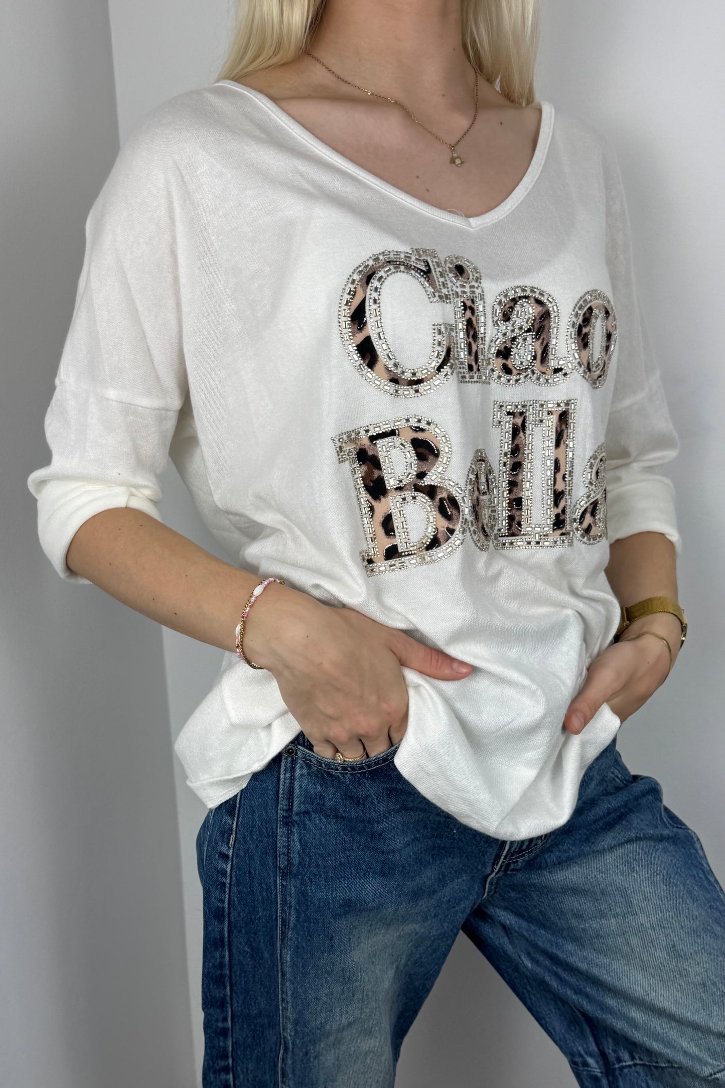 Shirt mit „Ciao Bella“ Print-Weiß