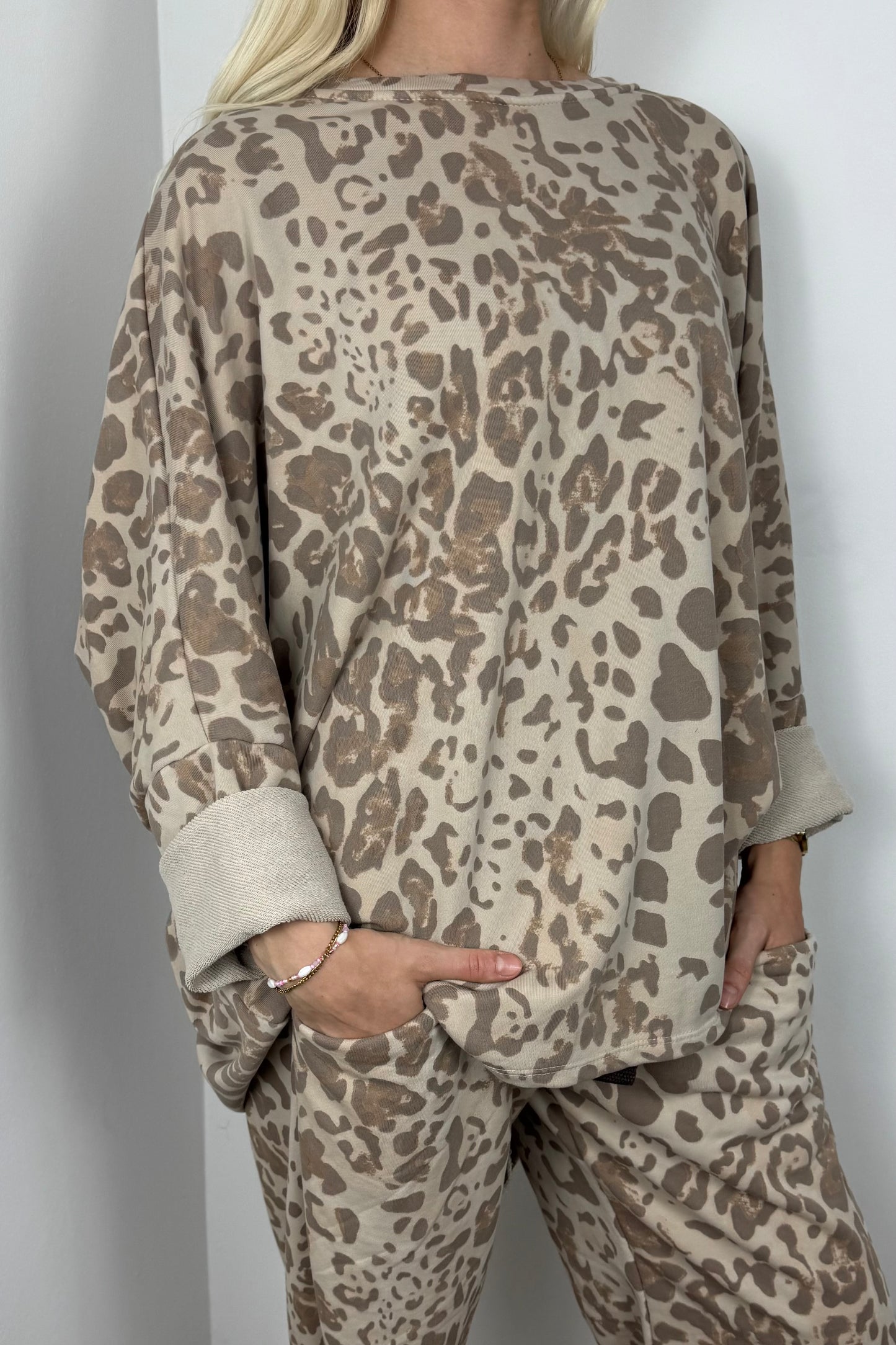 Oversize-Shirt mit Animal-Print-Beige
