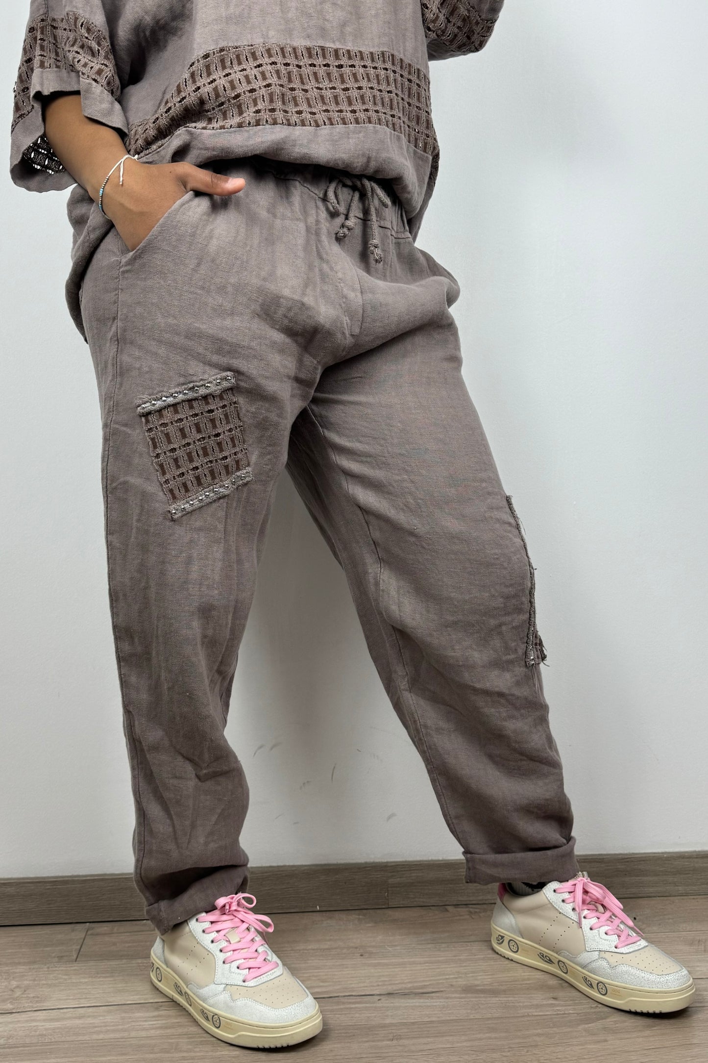 Leinenhose mit Ziertaschen – Einheitsgröße – 100% Leinen