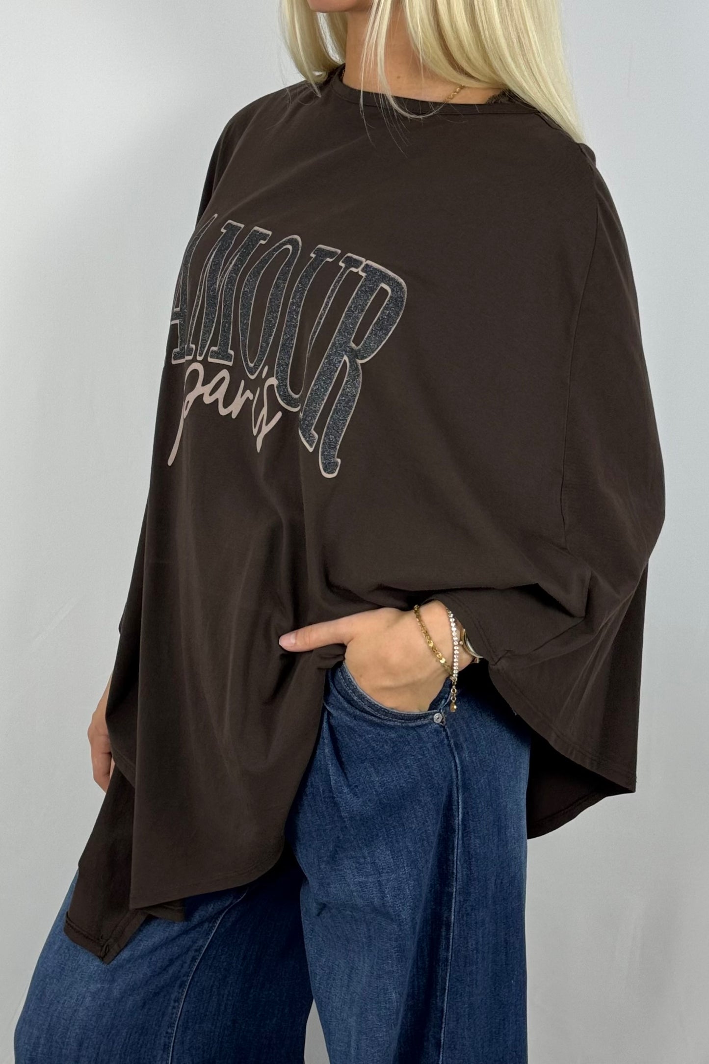 Damen Oversize Shirt „L’AMOUR Paris“-Schoko