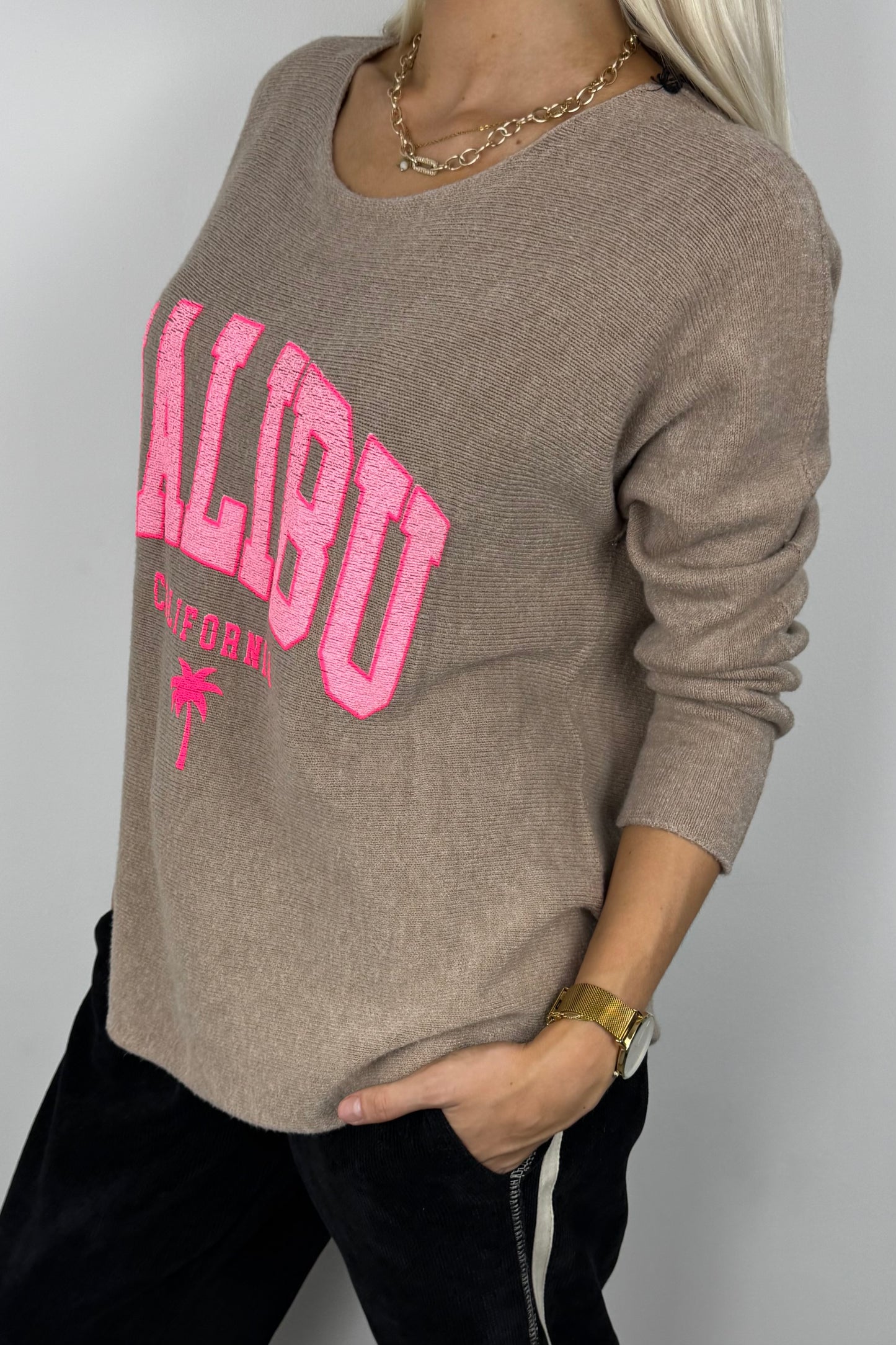 Damen Shirt mit Malibu-Print und lockerem Schnitt-Cammel