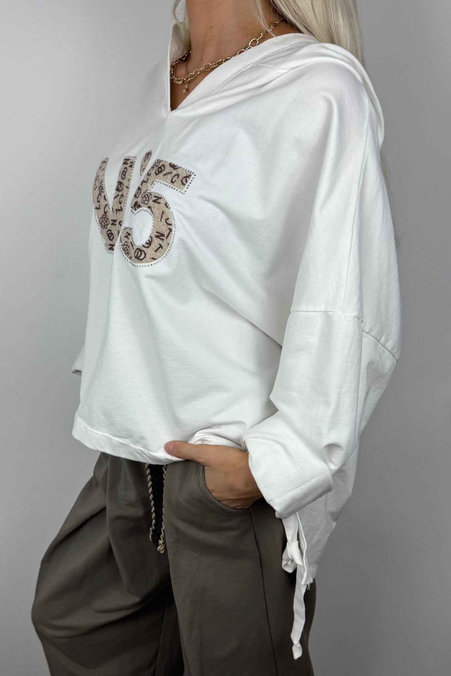 Hoodie mit Print-Detail und Bindeband-Weiß