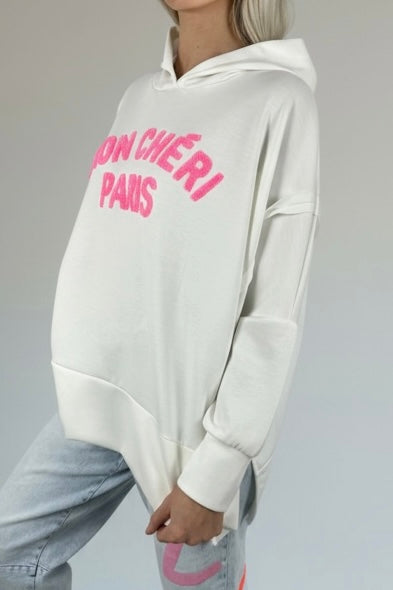 Oversize Hoodie „Mon Chéri Paris“-Weiß