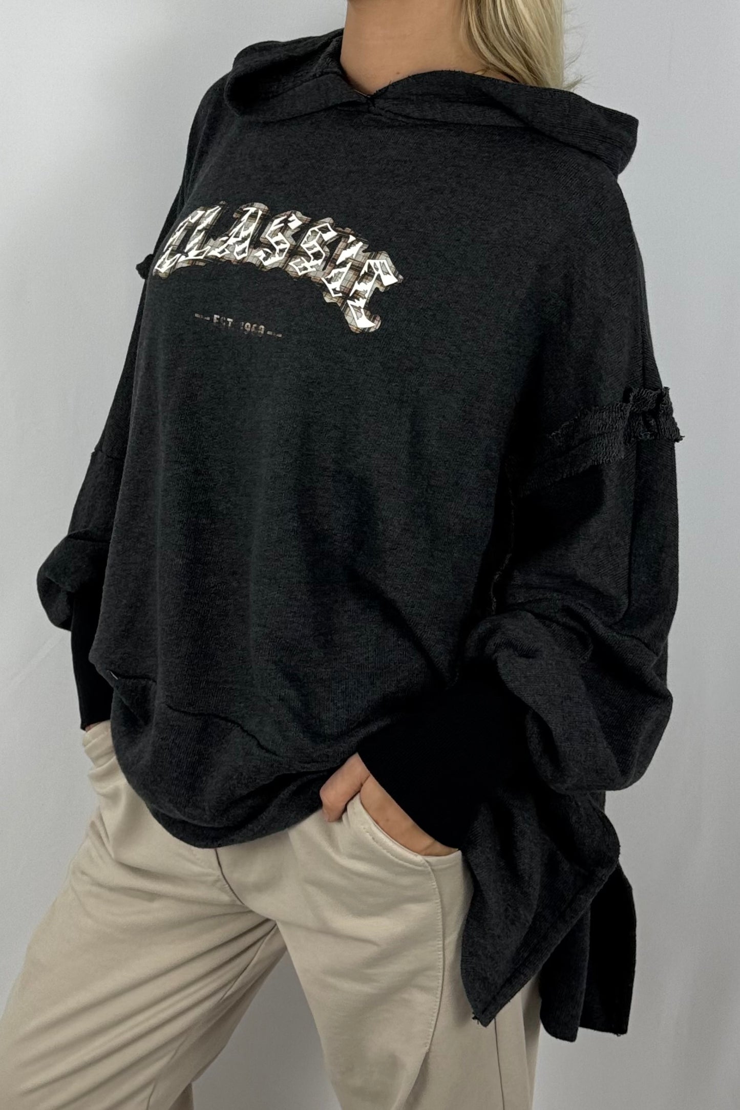 Damen Oversize Hoodie – Classic Print-Schwarz