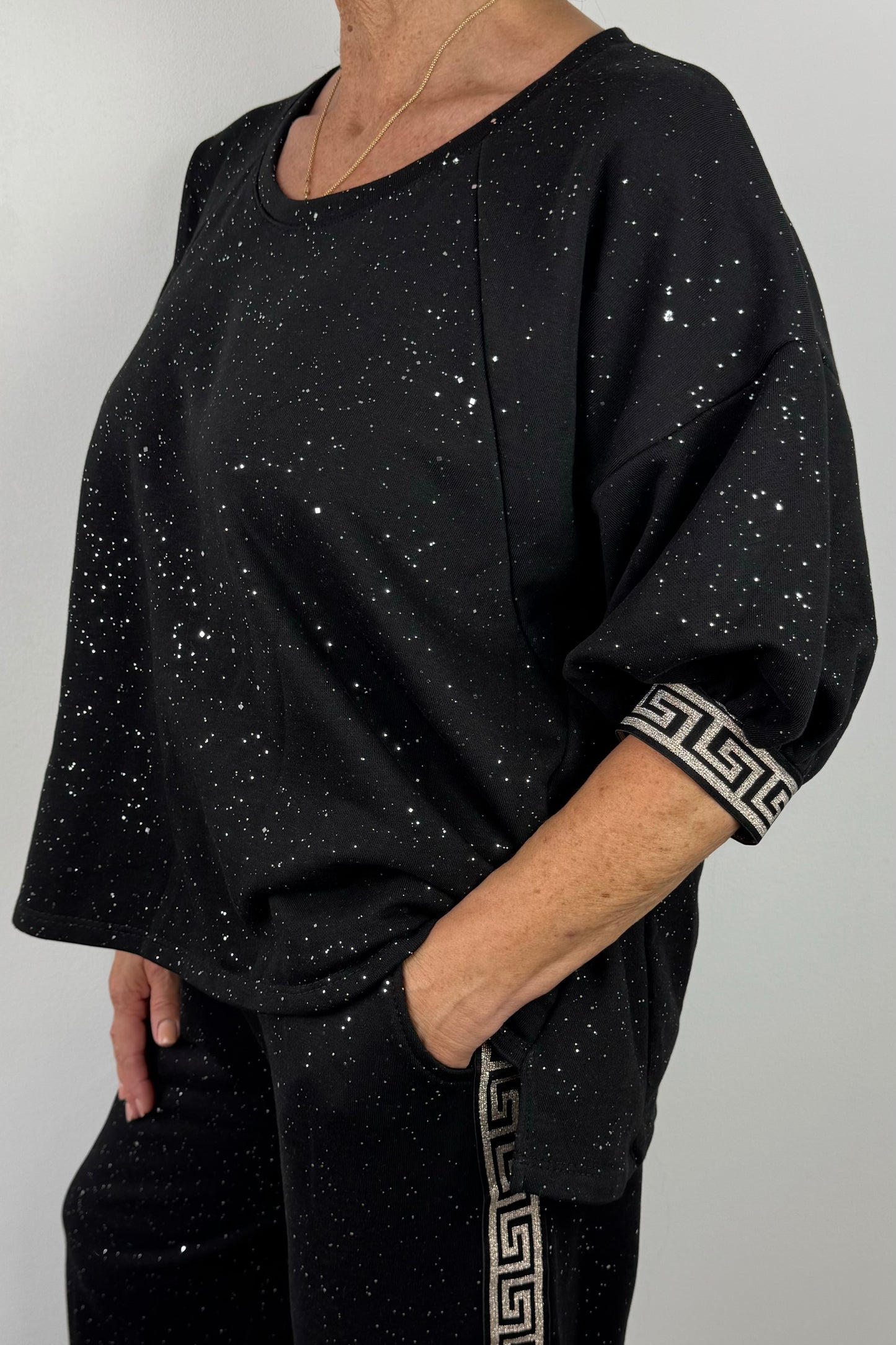 Glitzer Damen-Shirt – Design-Ärmel & modischer Look