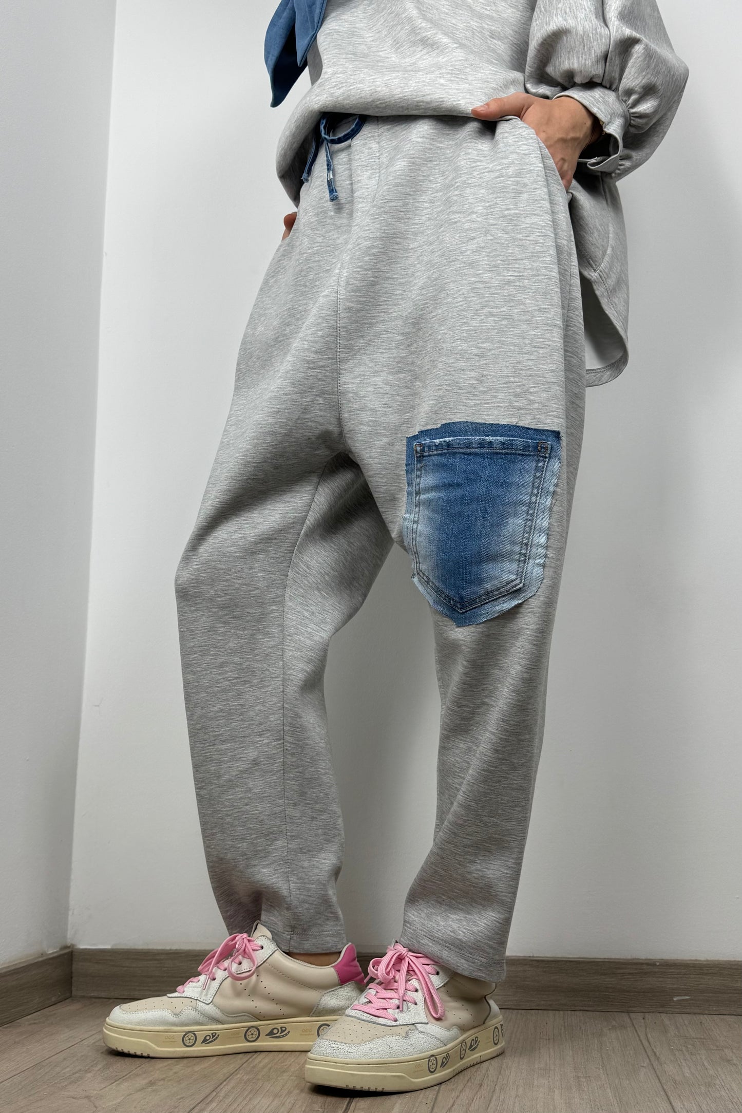 Stylische Hose mit Denim-Details und Komfort-Bund-Grau