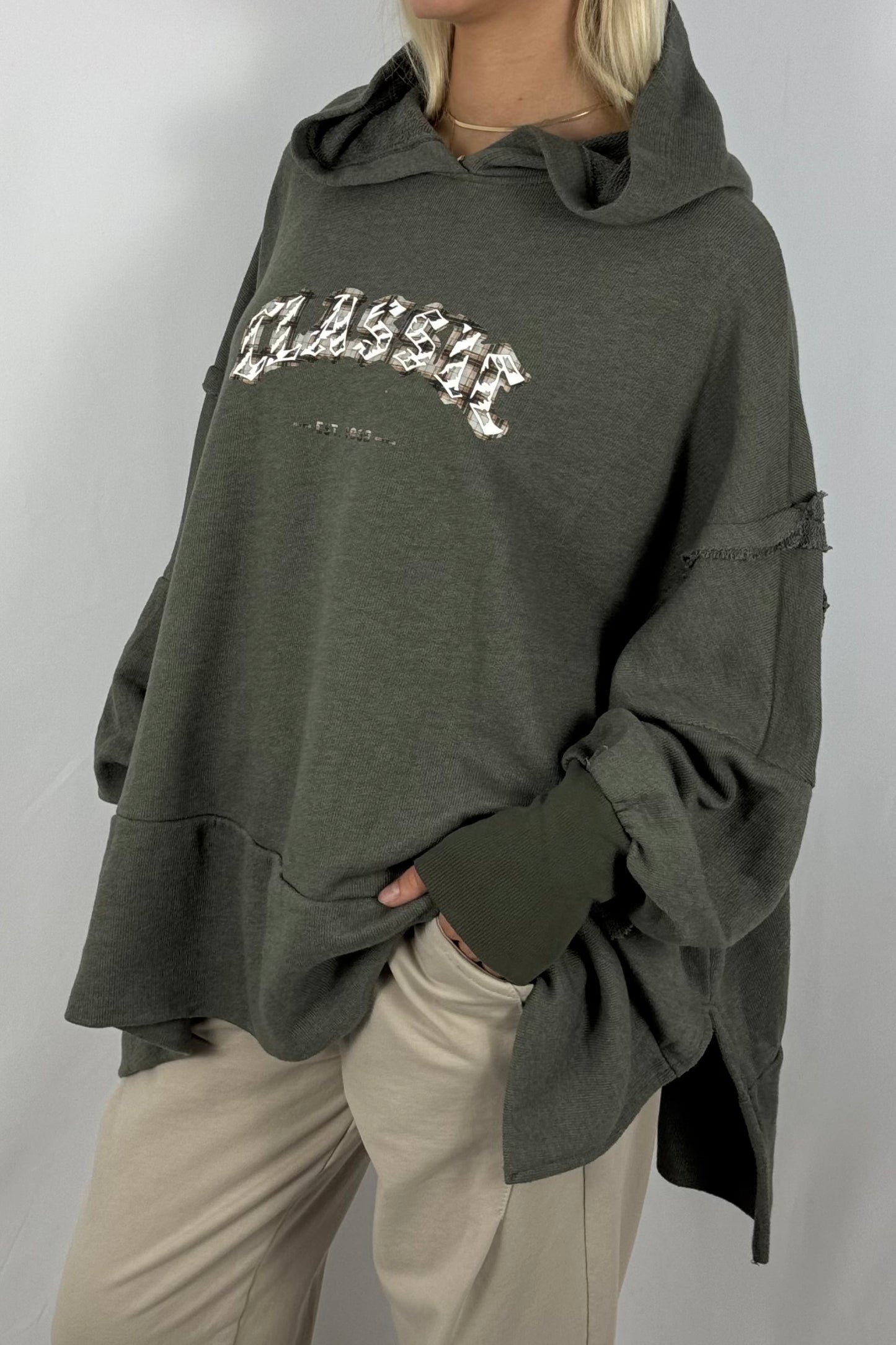 Damen Oversize Hoodie – Classic Print-Khaki