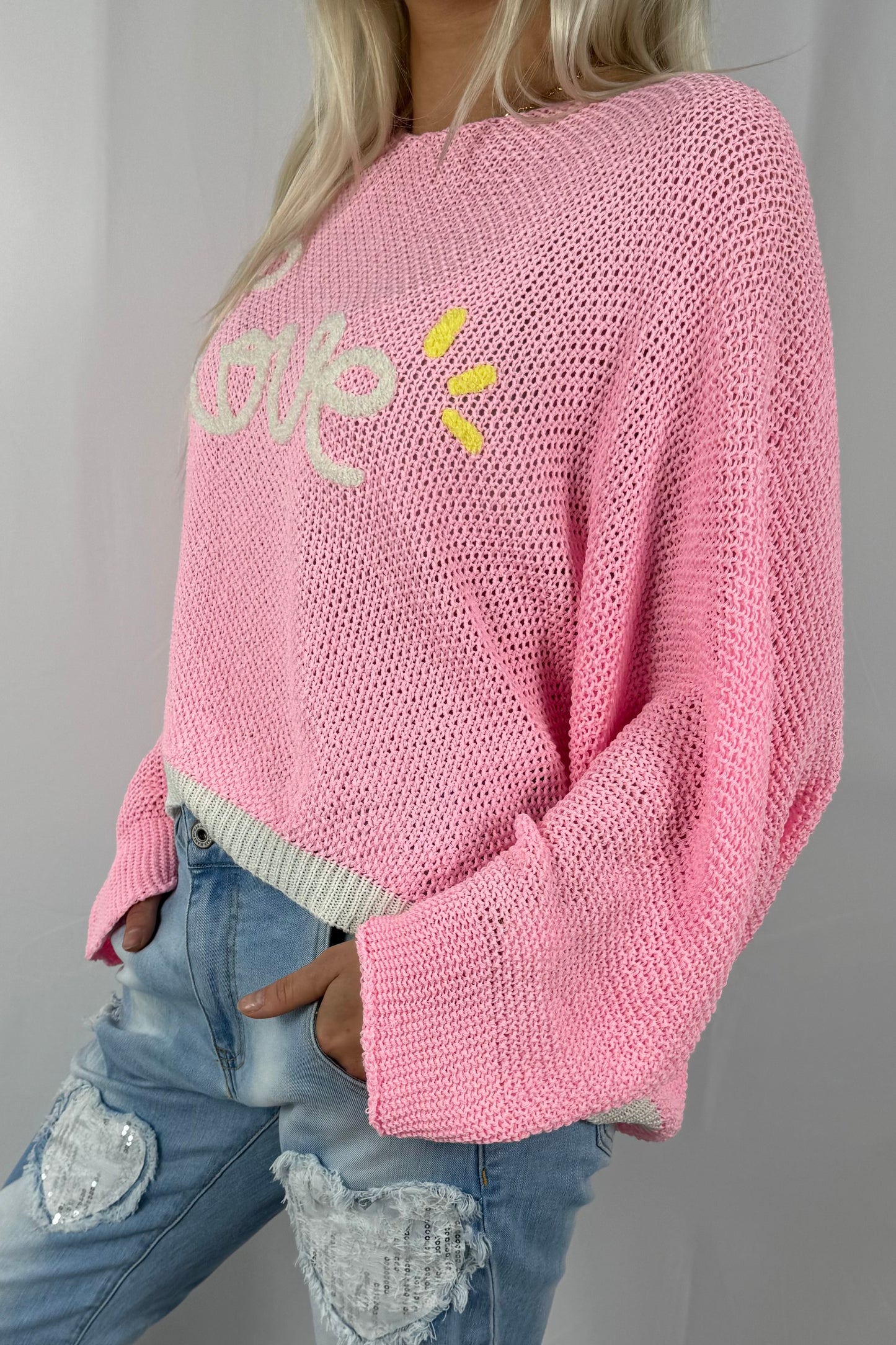 Damen Strickpullover „Love“ Oversize-Rosa