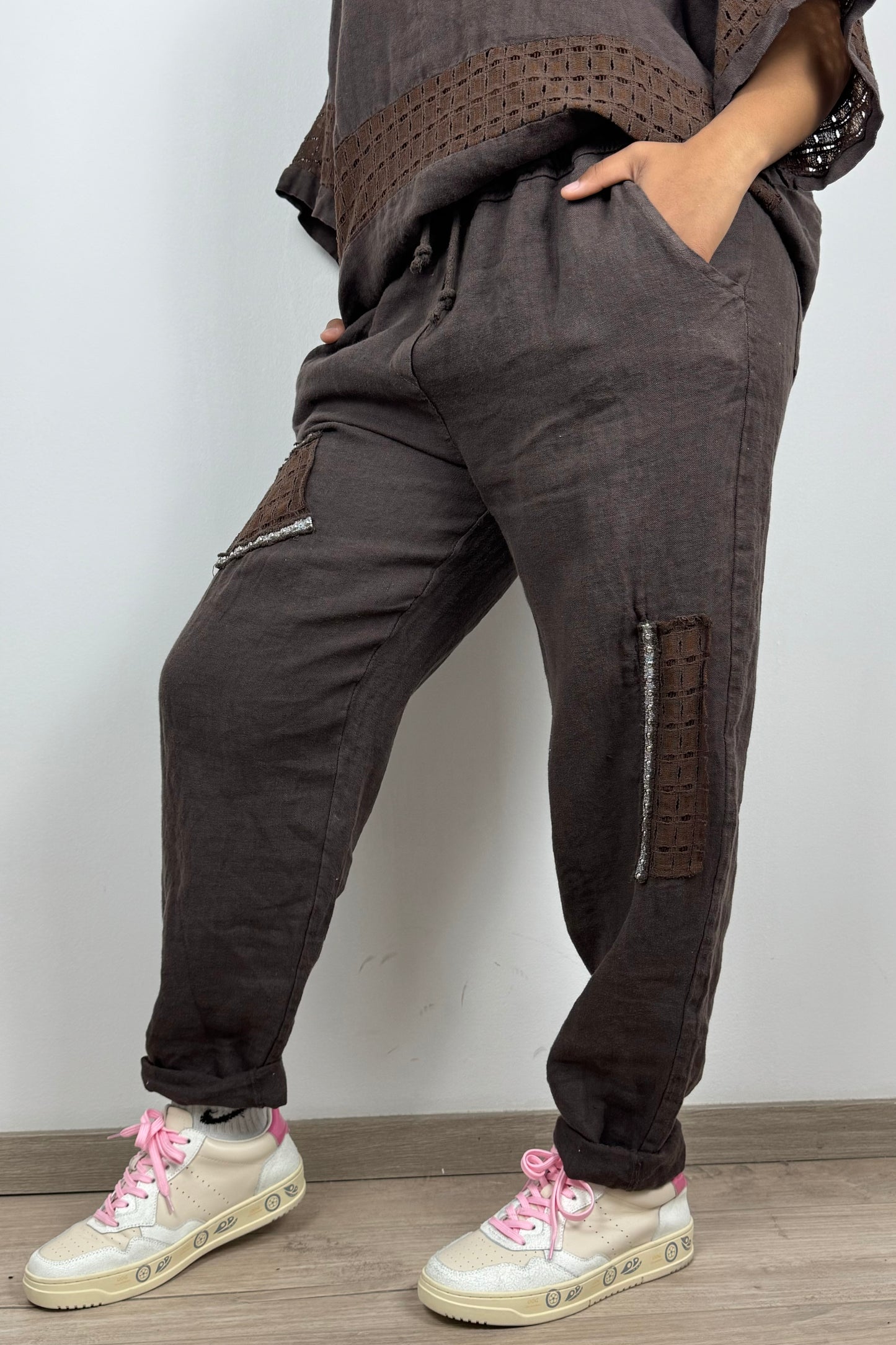 Leinenhose mit Ziertaschen – Einheitsgröße – 100% Leinen