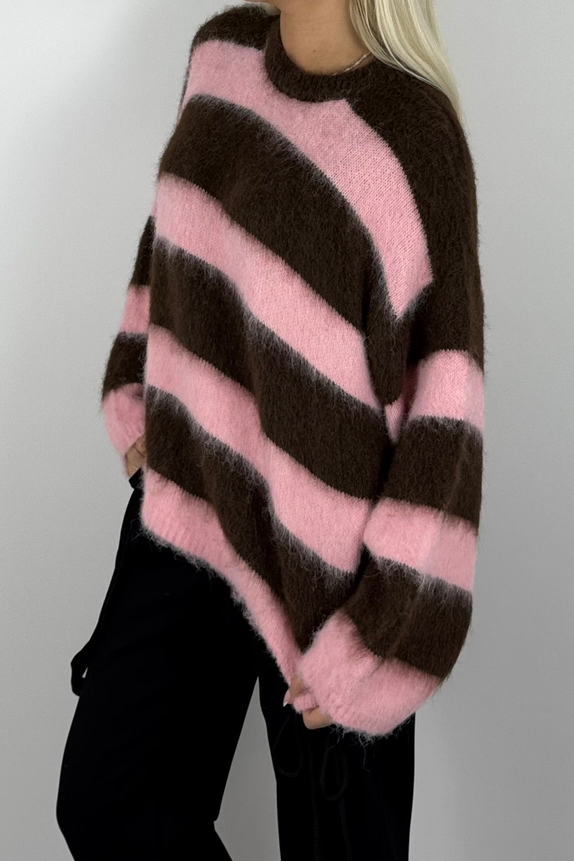 Damen Kuschelpullover gestreift –Rosa