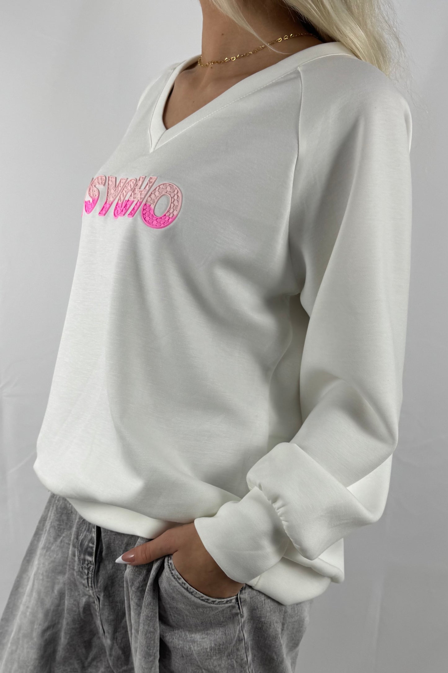 Oversize Sweatshirt mit Statement-Print –Weiß