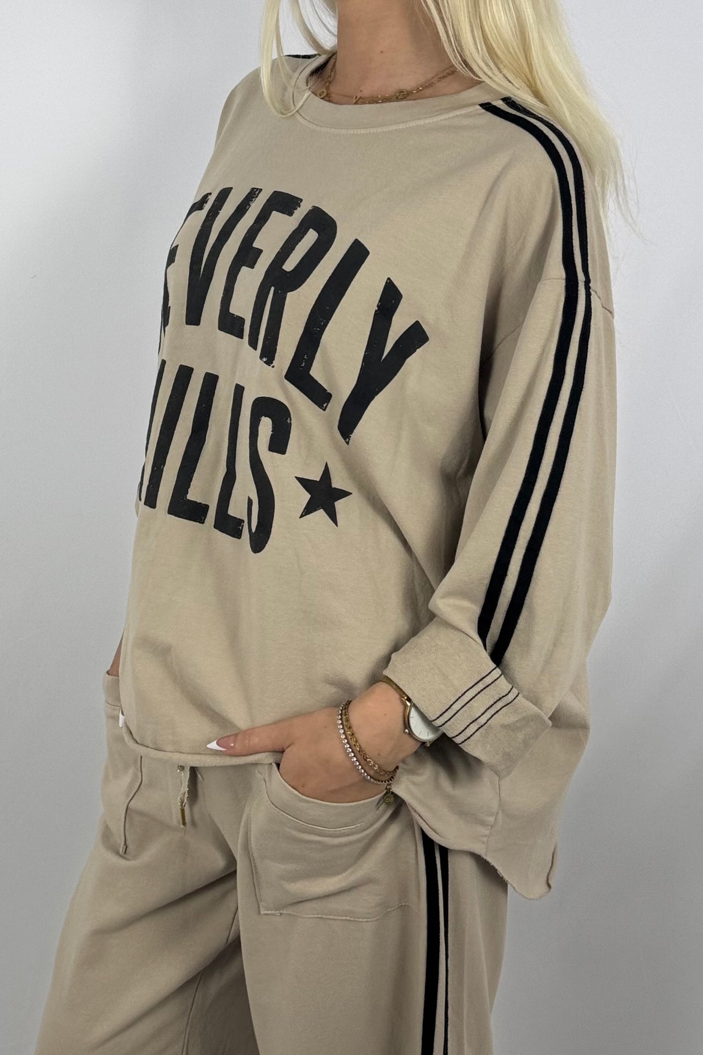 Oversize-Sweatshirt mit Statement-Print-Beige