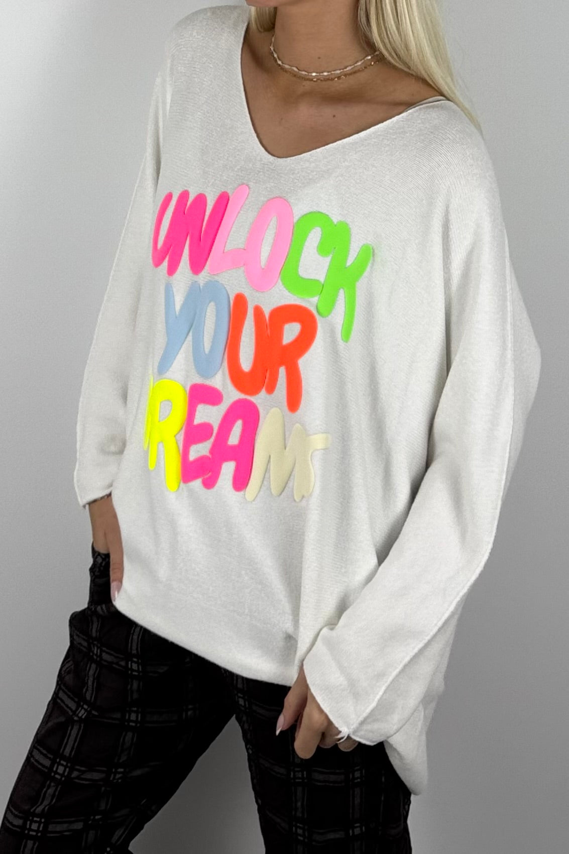 Damen Oversize-Sweatshirt mit Statement-Print-Weiß