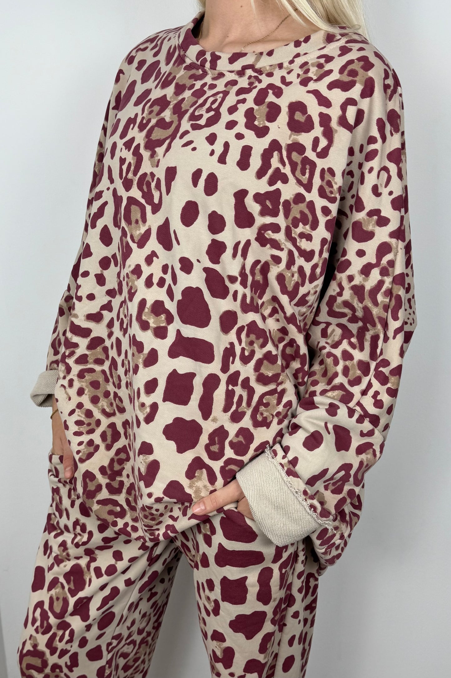 Oversize-Shirt mit Animal-Print-Bordeux