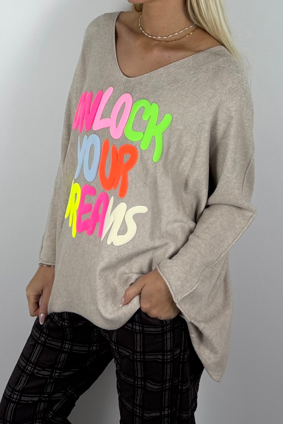 Damen Oversize-Sweatshirt mit Statement-Print-Beige