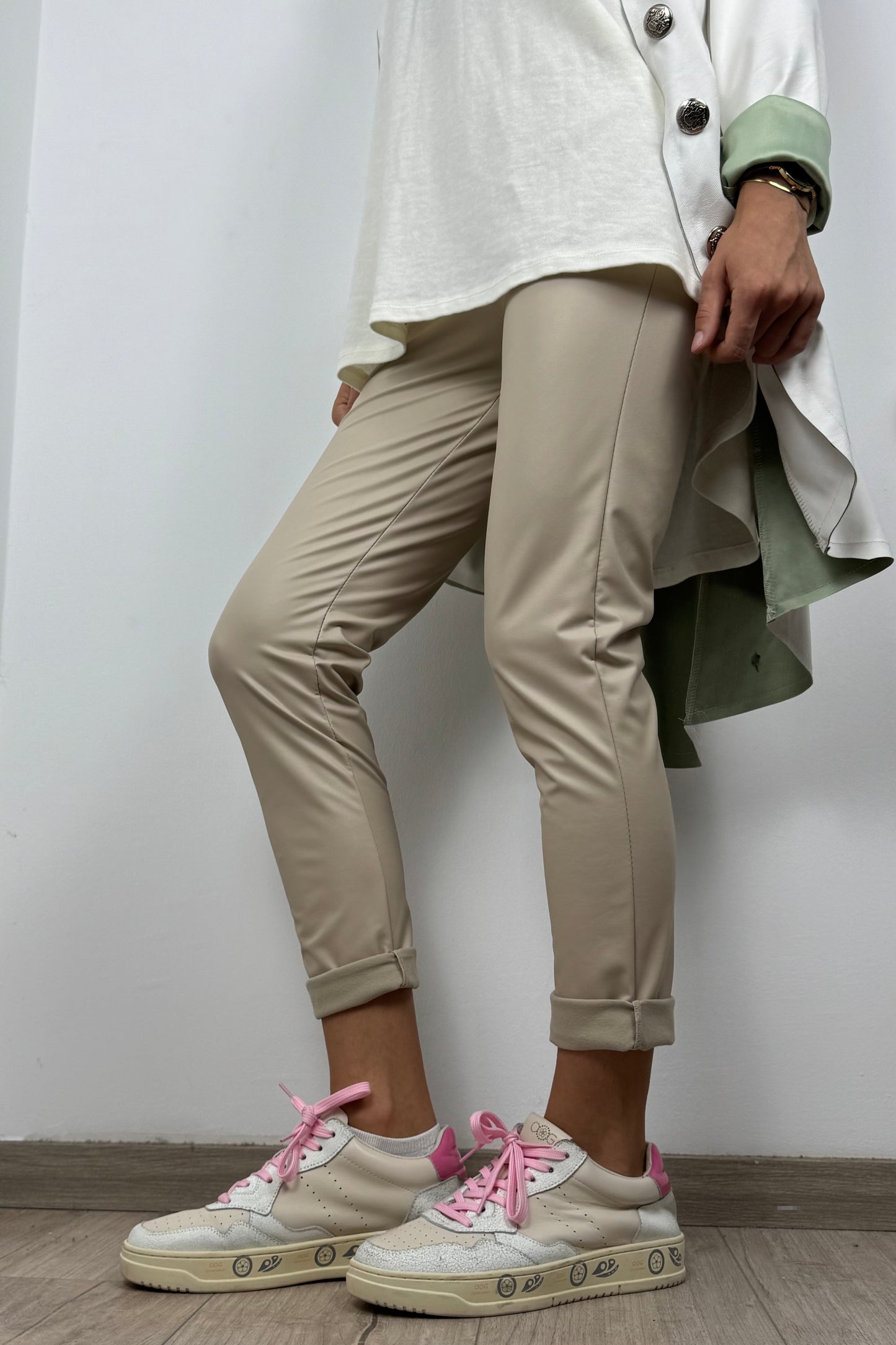 Stretch Leggings mit High-Waist Bund –Beige