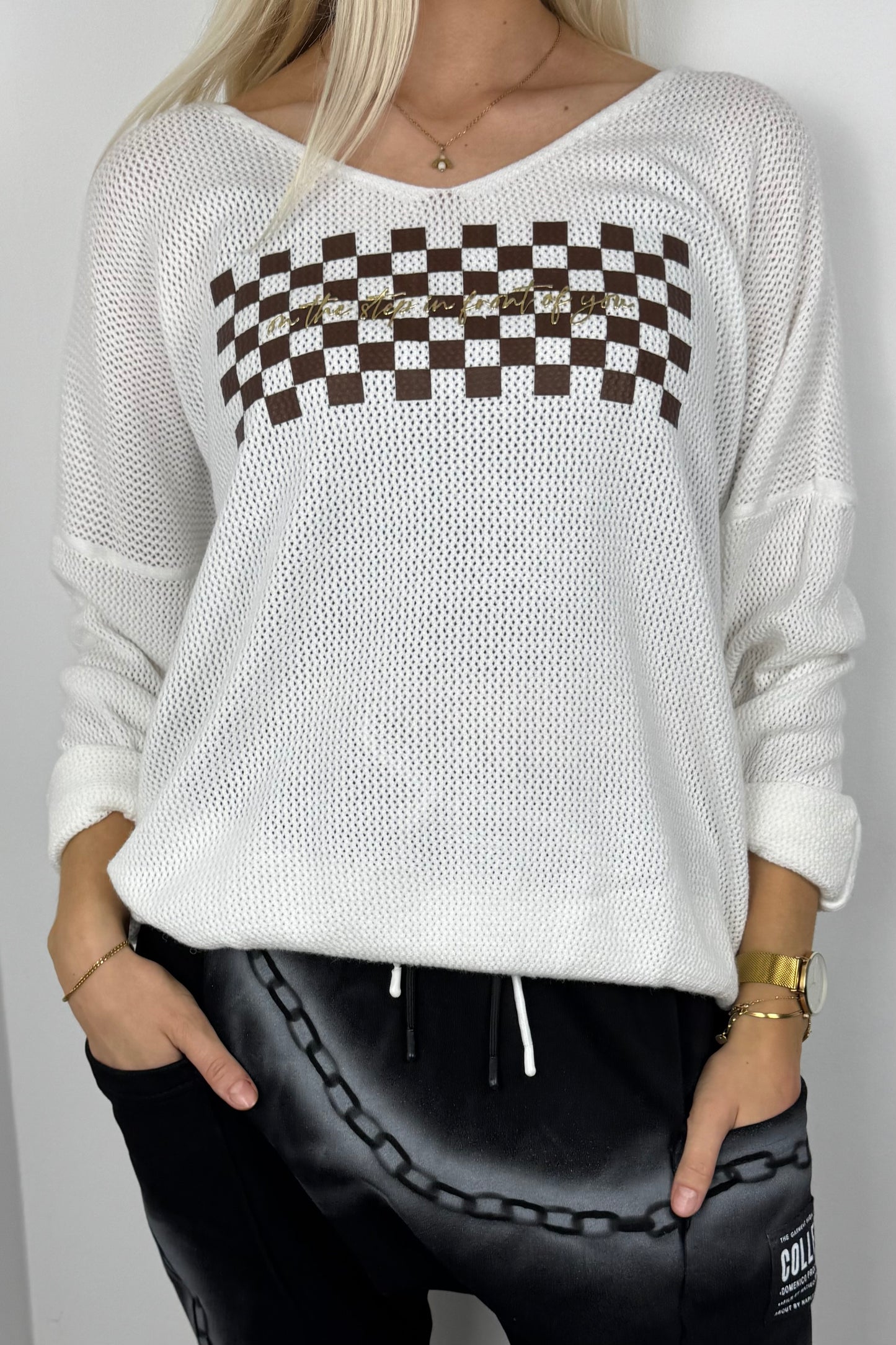 Shirt mit Karomuster-Print –Weiß