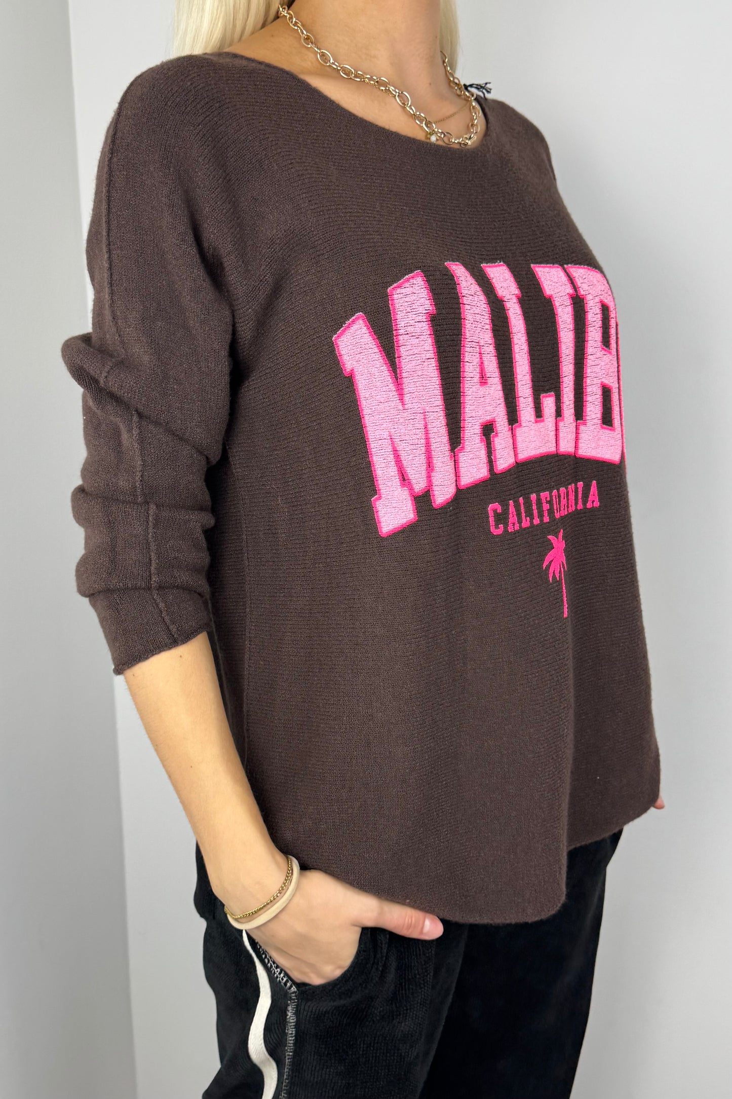 Damen Shirt mit Malibu-Print und lockerem Schnitt-Choco