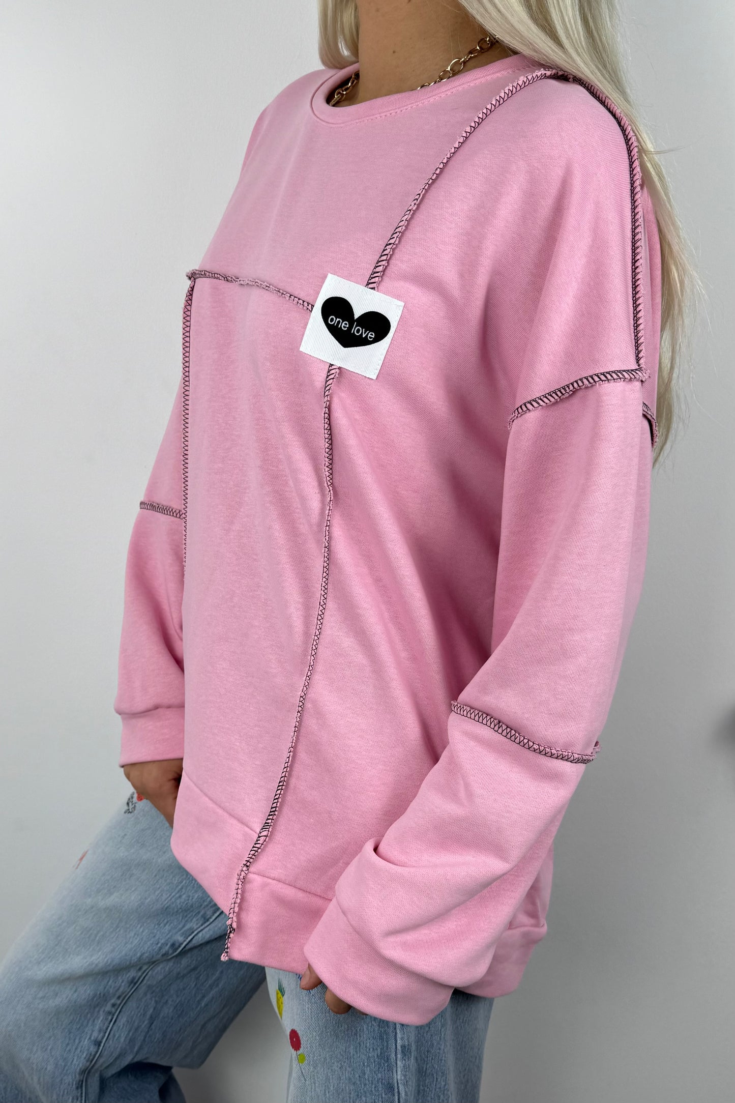Oversize Sweatshirt „One Love“ – Rosa