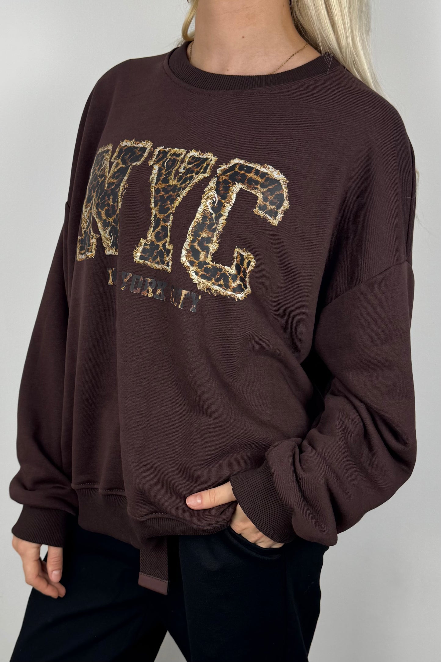 Sweatshirt mit NYC-Applikation-Choco