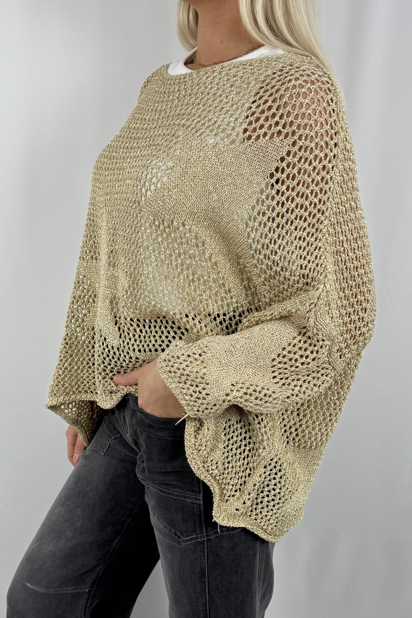 Damen Strick Sweatshirt mit Stern Muster-gold