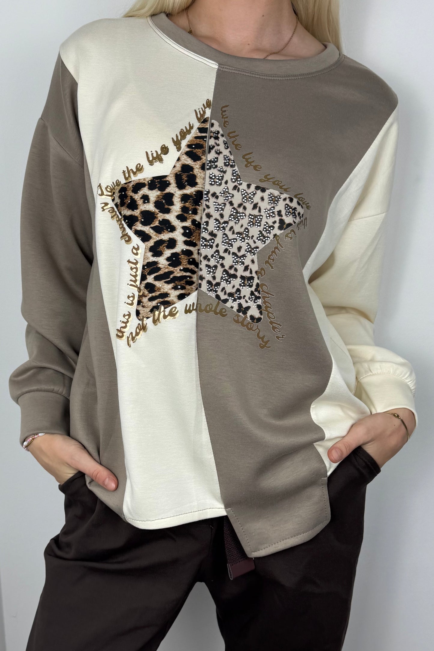 Langarmshirt mit Stern-Applikation-Mud