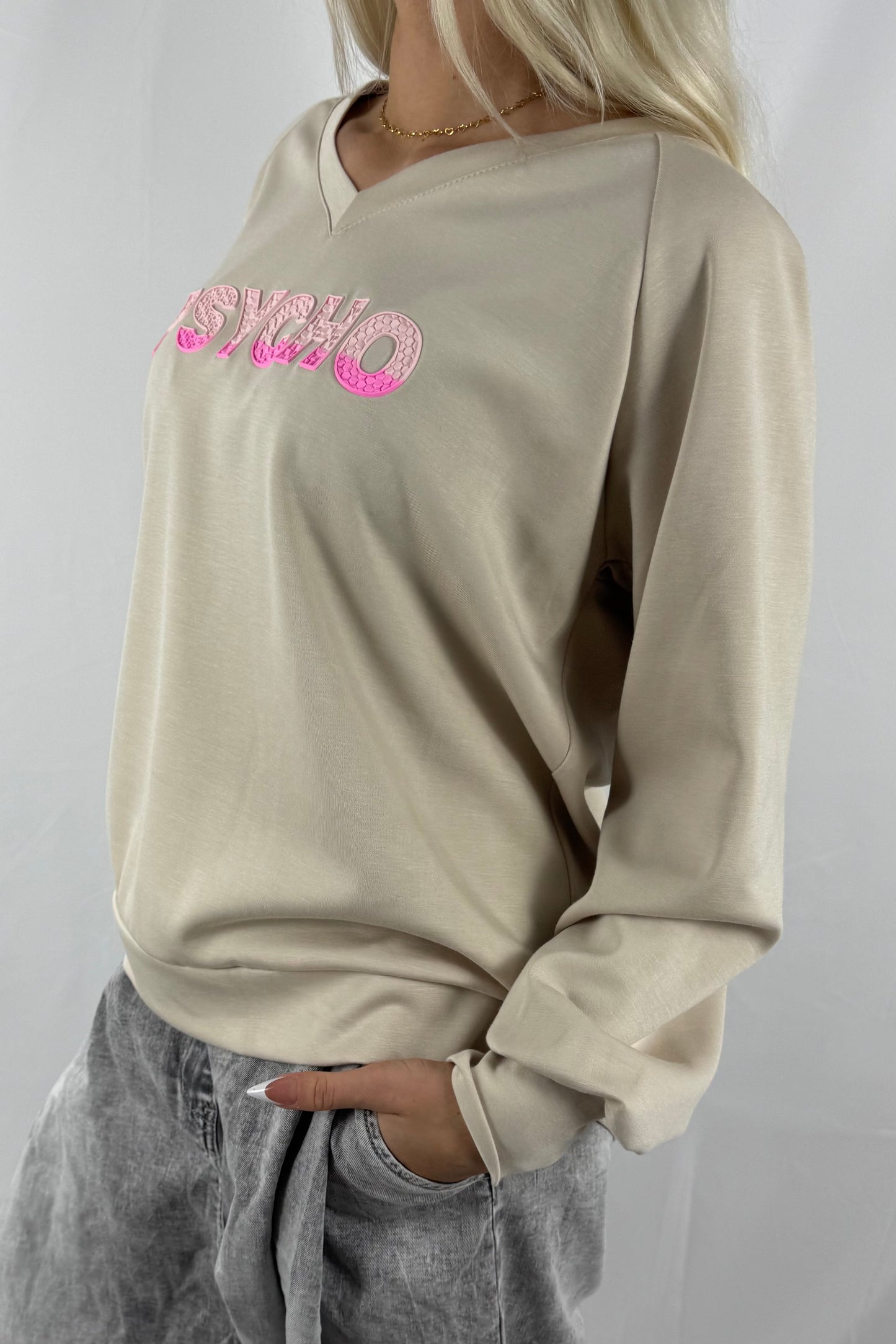 Oversize Sweatshirt mit Statement-Print –Beige