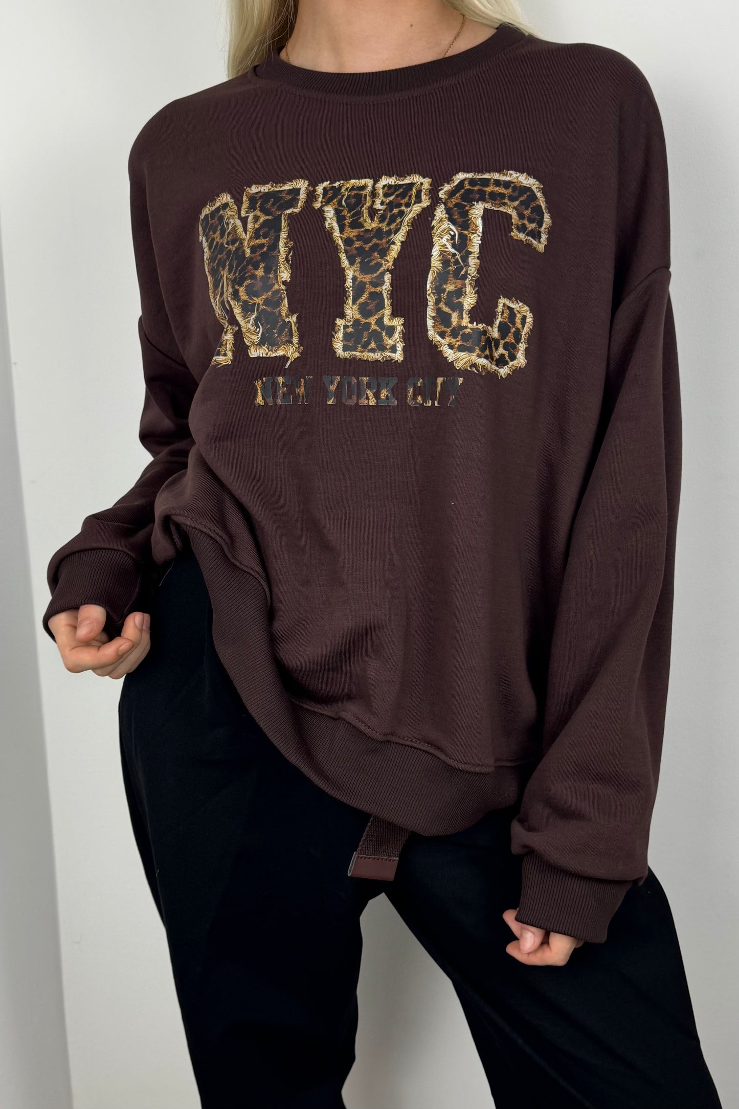 Sweatshirt mit NYC-Applikation-Choco
