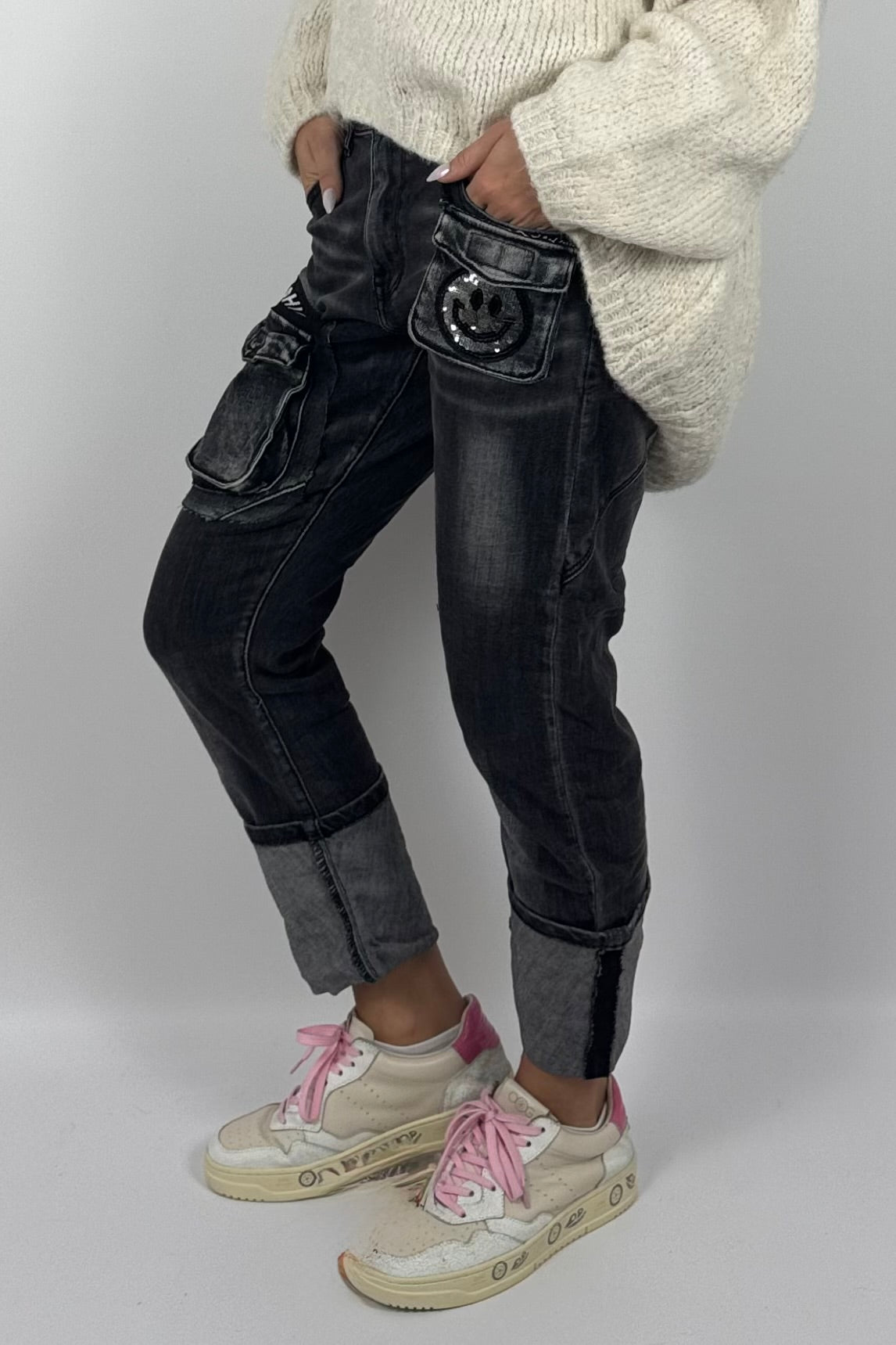Damen Cargo-Jeans mit Fashion-Details