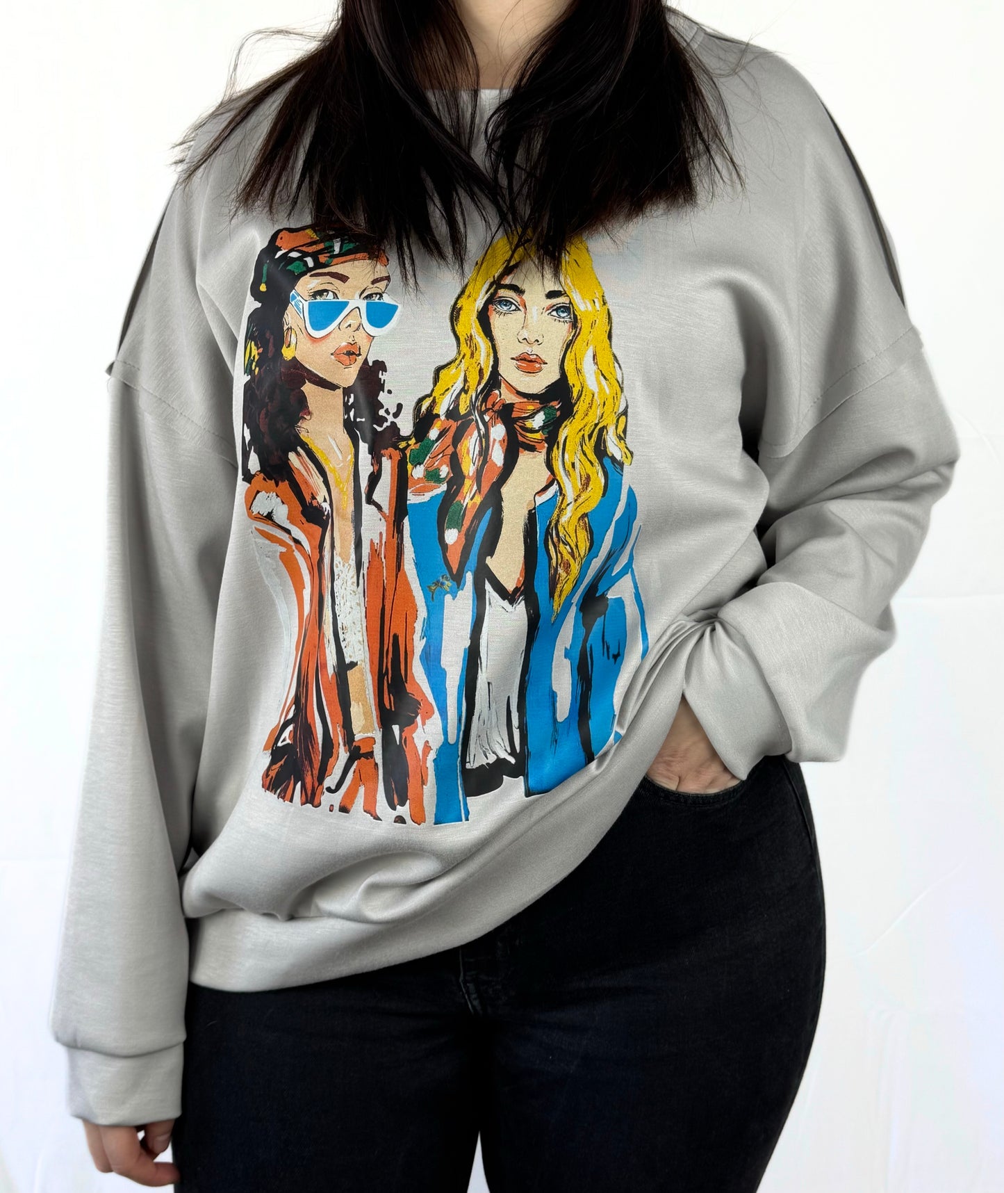 Damen-Sweatshirt mit Frontprint – Blau | Casual Look