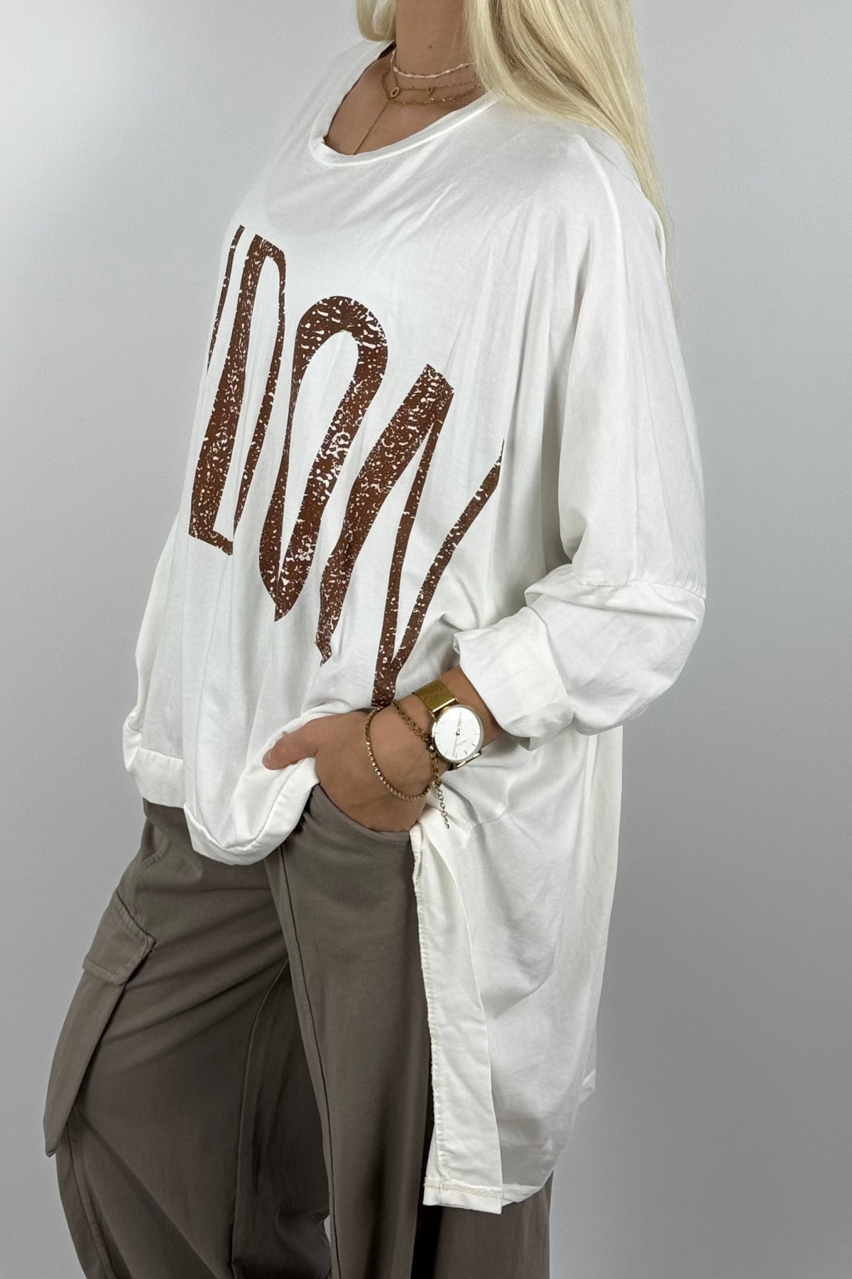 Oversize Shirt mit „LONDON“-Print – Weiß