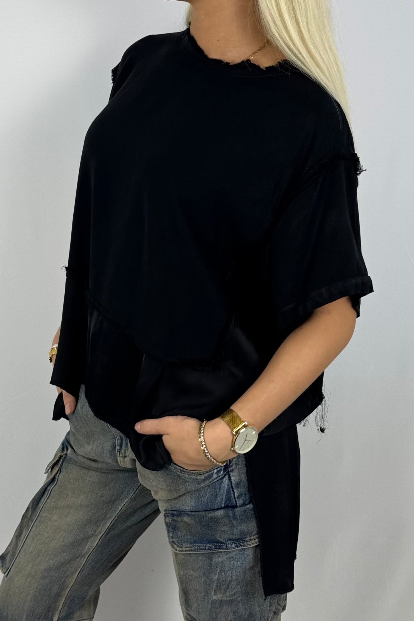 Damen Bluse mit Lagenlook –Schwarz