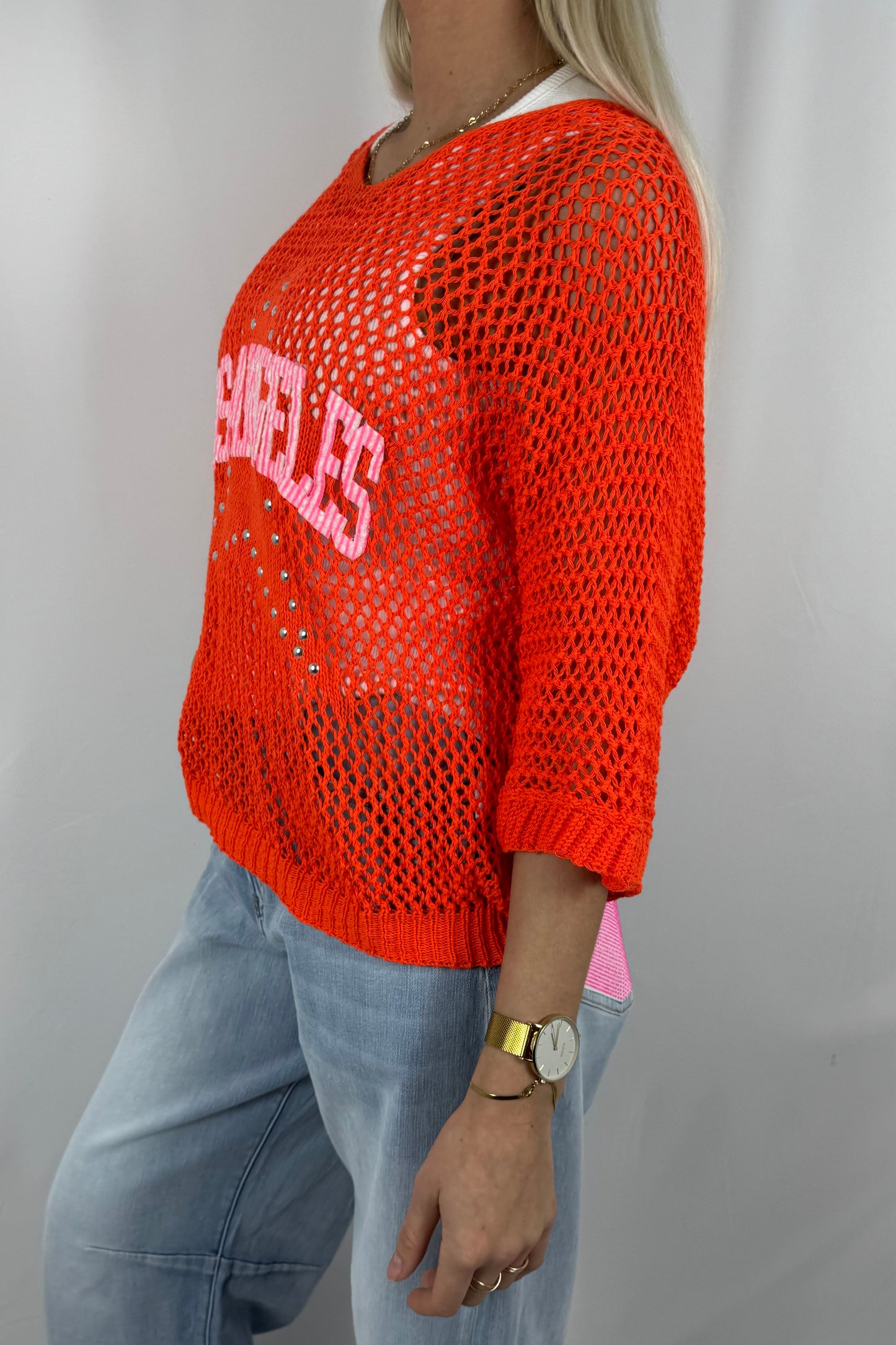 Damen Strickshirt „Los Angeles“ mit Strass-Orange