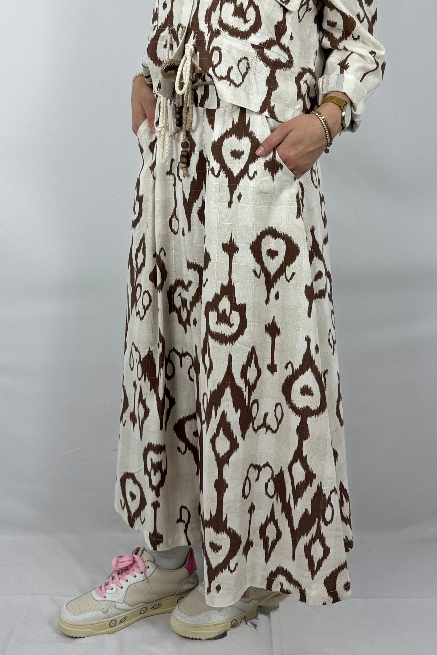 Boho Rock mit Print – Leinen/Viskose-Choco
