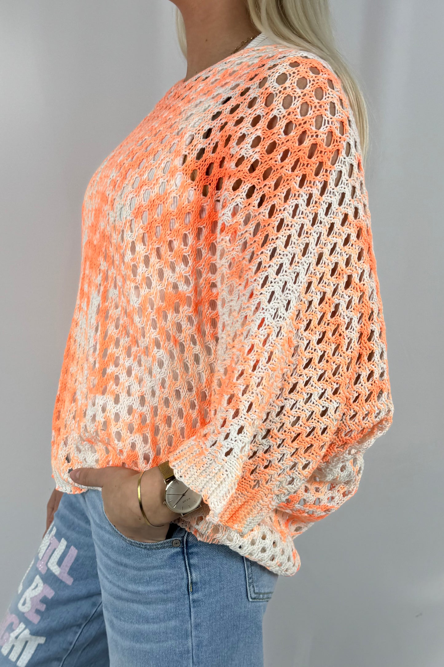 Damen Strick Shirt mit V Ausschnitt-Orange