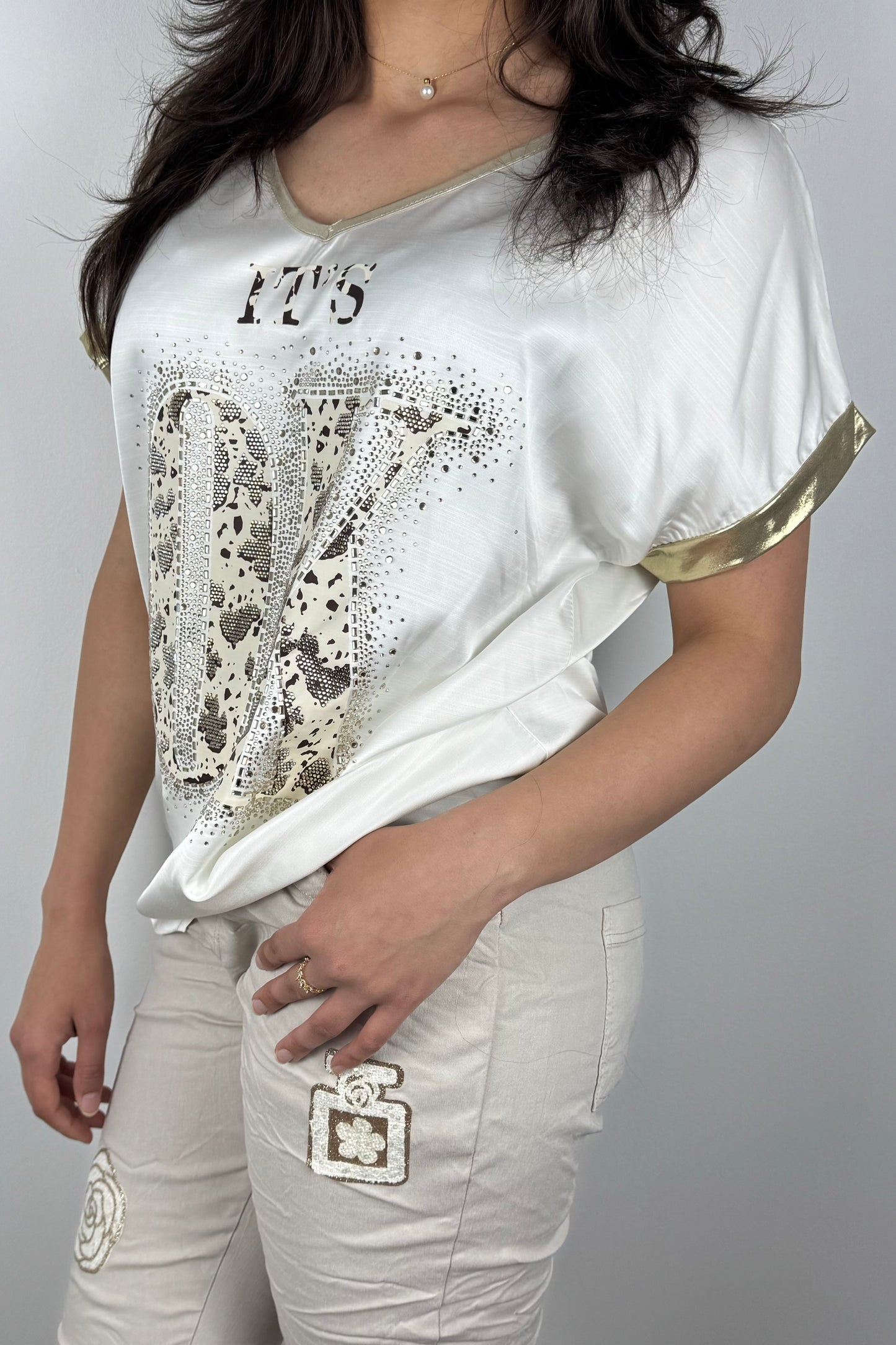 Statement T-Shirt “It’s OK” mit Glitzer- und Animal-Print