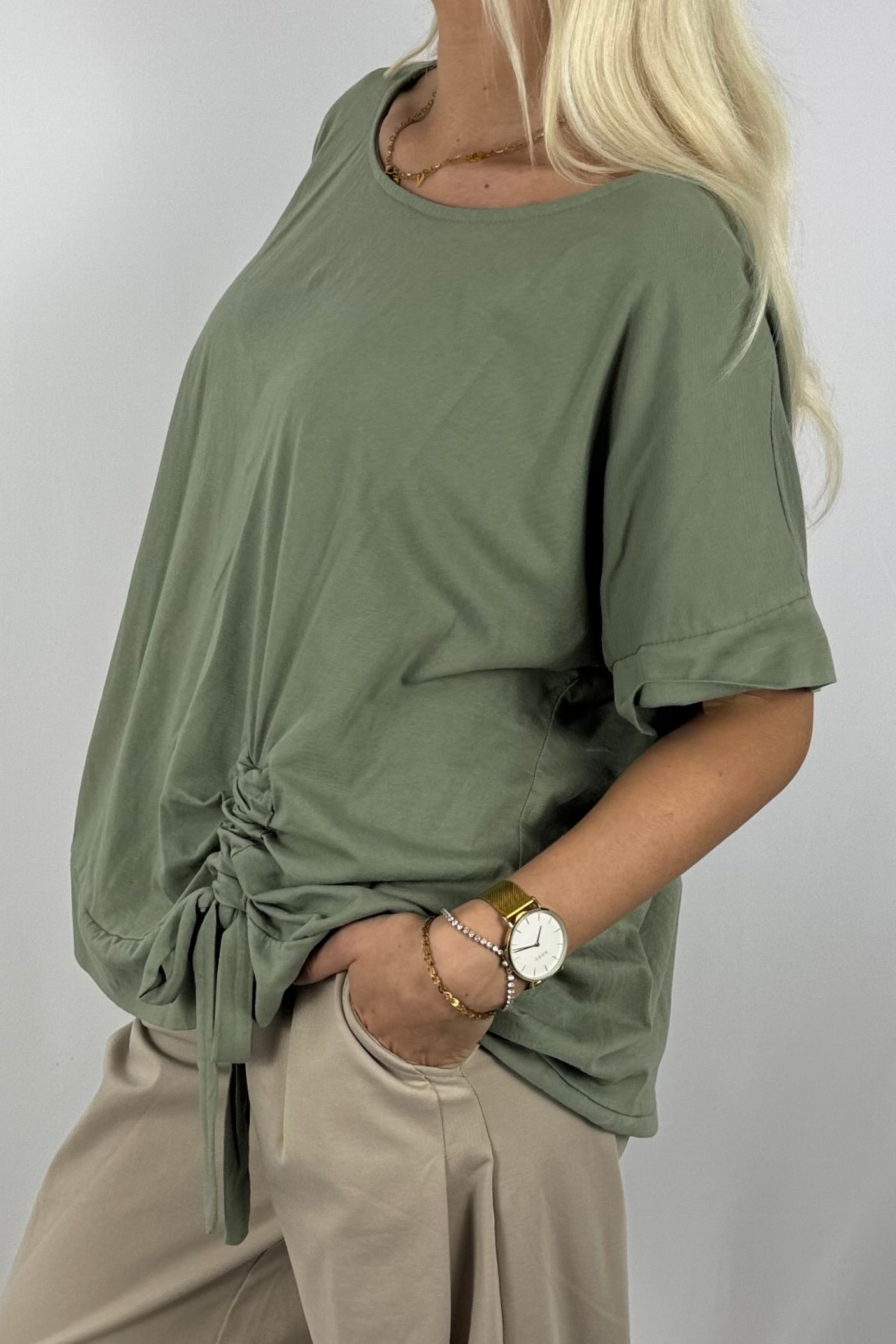 Shirt mit Raffdetail & Zierschnürung – lässig und modern-Khaki