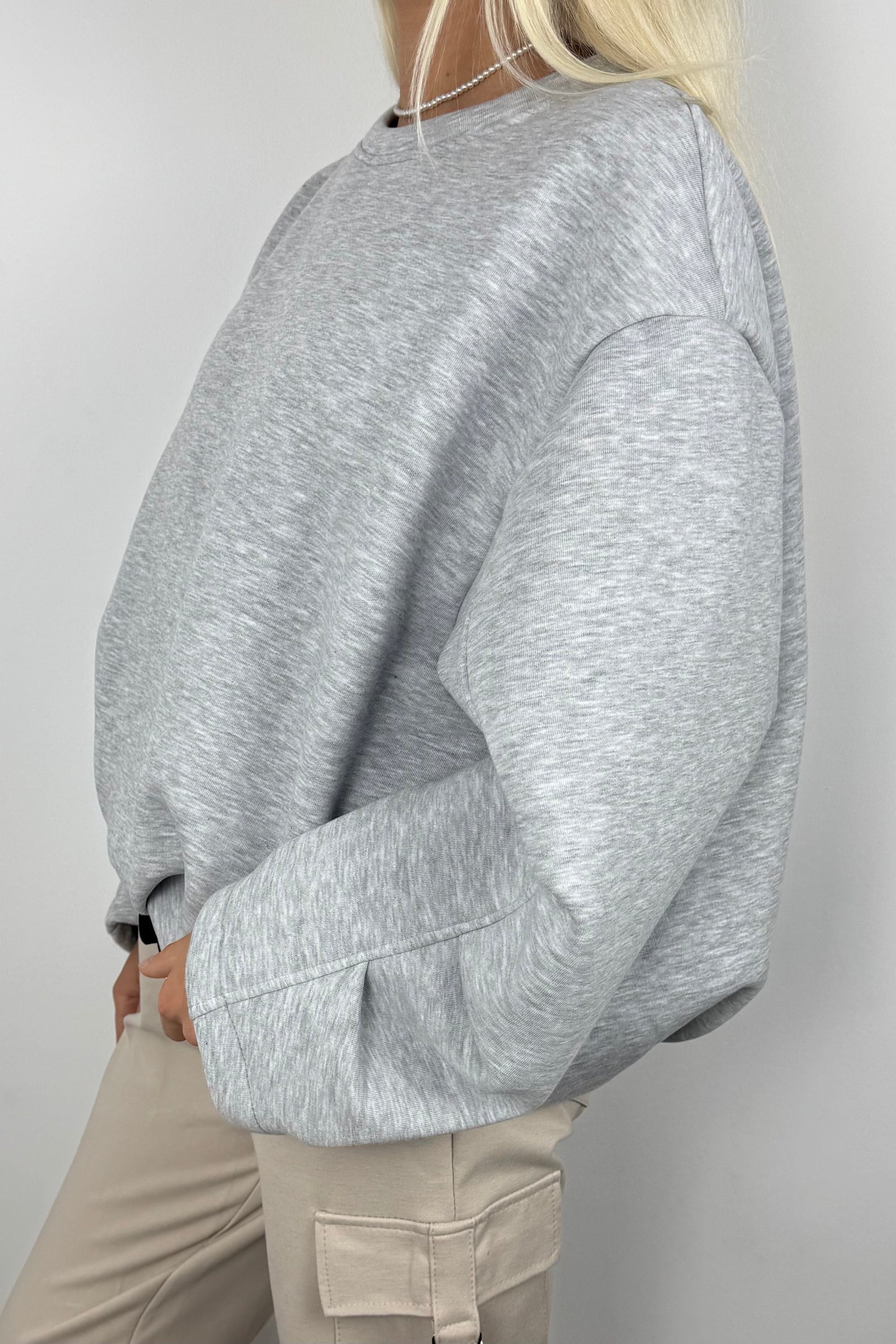 Damen Oversize Sweatshirt mit Rundhalsausschnitt –Hell Grau