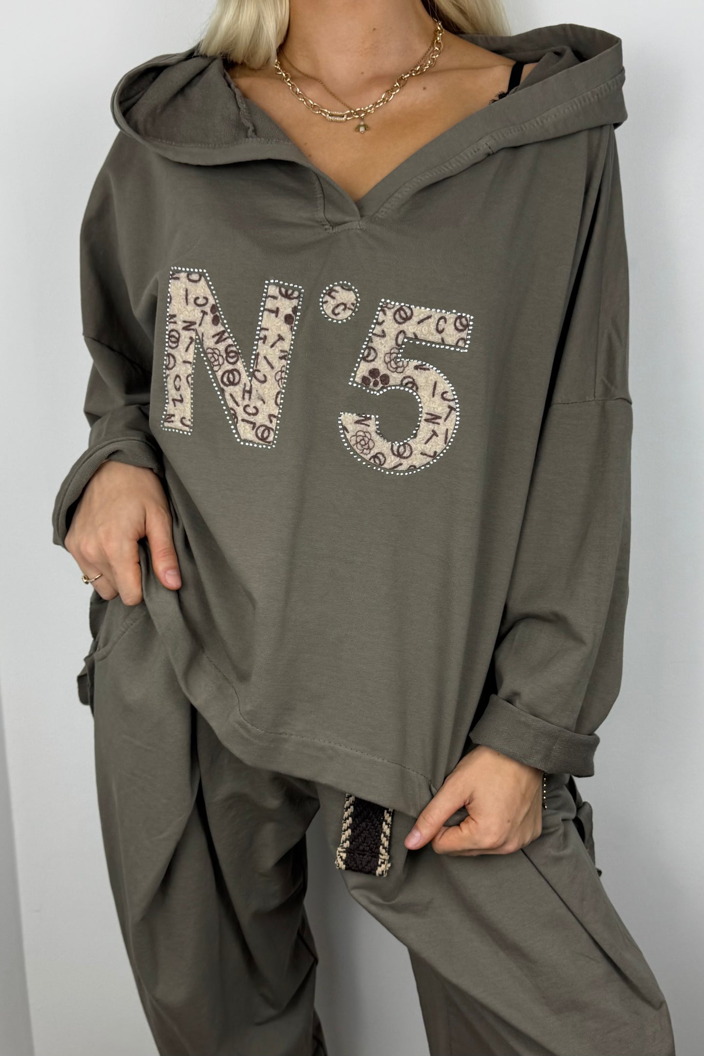 Hoodie mit Print-Detail und Bindeband-Braun
