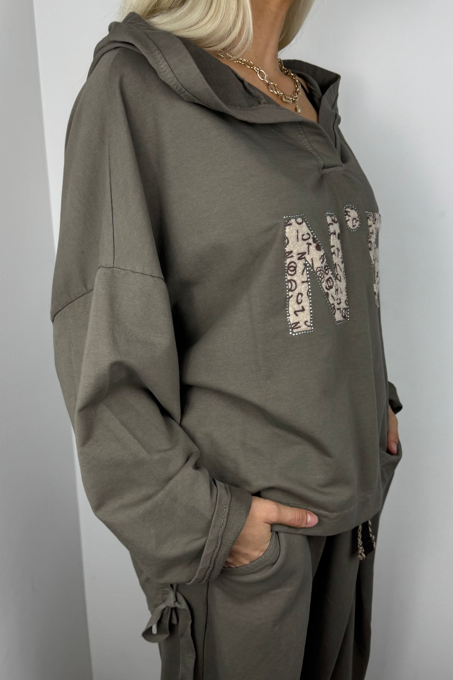 Hoodie mit Print-Detail und Bindeband-Braun