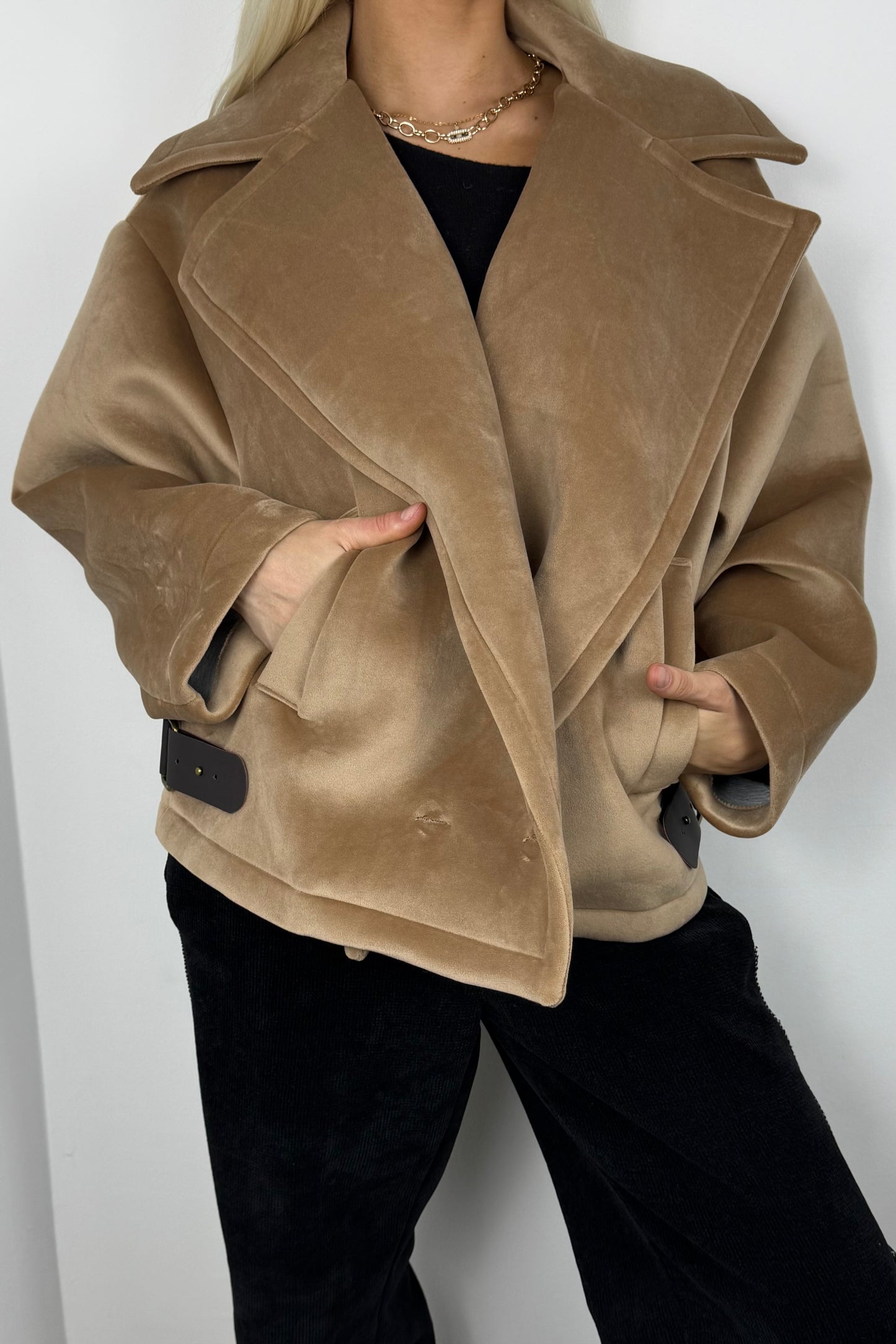Elegante Kurzjacke mit Gürtel-Detail-Cammel